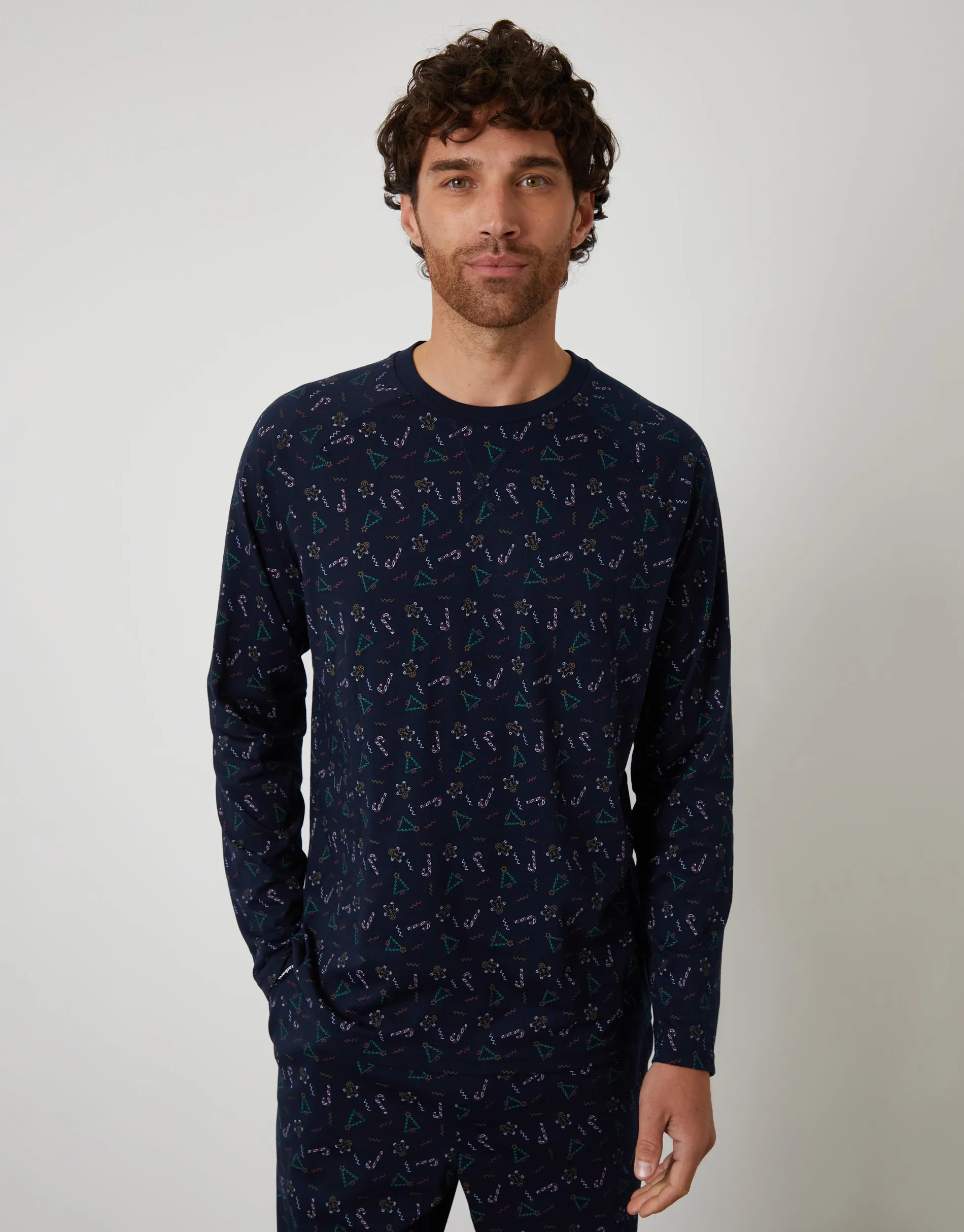 Navy Printed Christmas Long Pyjamas (2-Piece Set) sold by Threadbare product image thumbnail 3