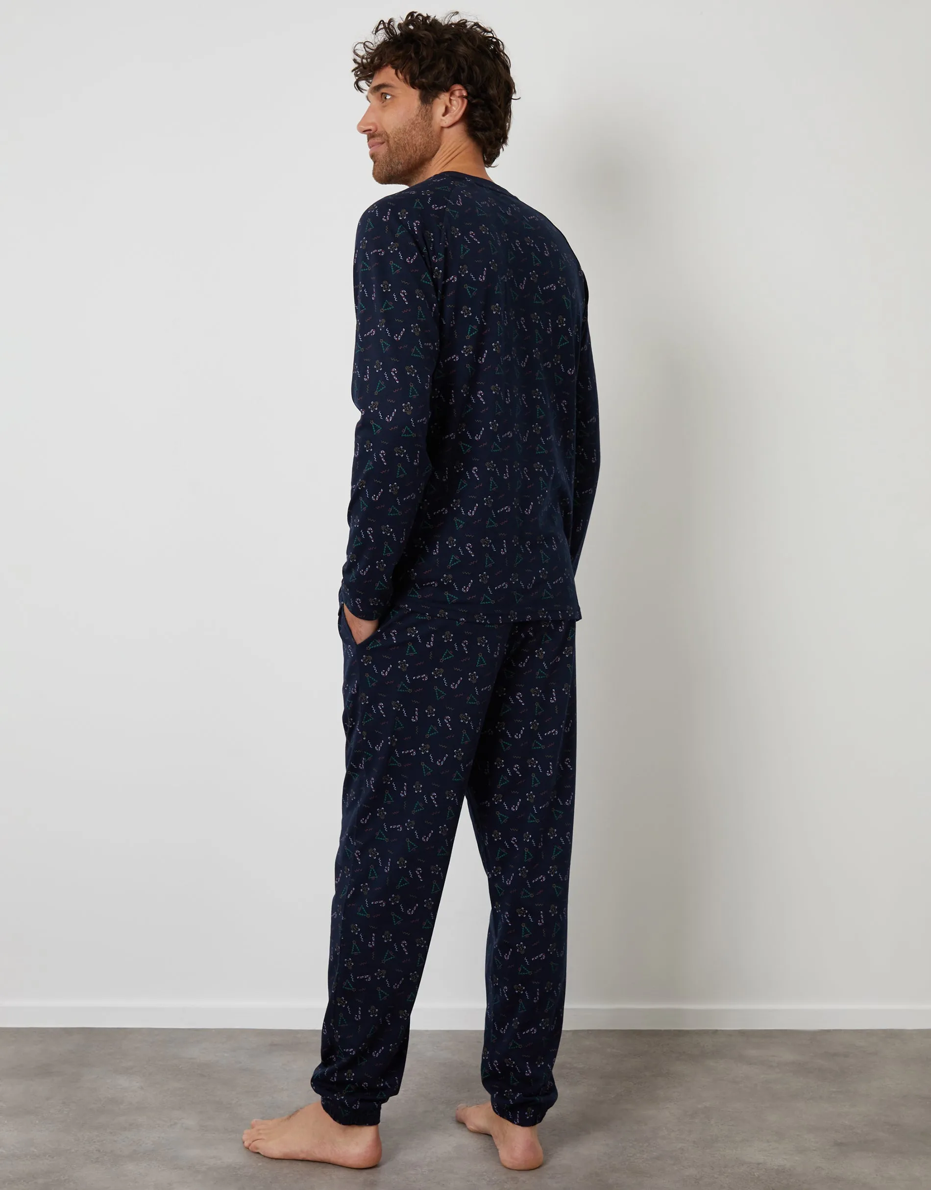Navy Printed Christmas Long Pyjamas (2-Piece Set) sold by Threadbare product image thumbnail 4