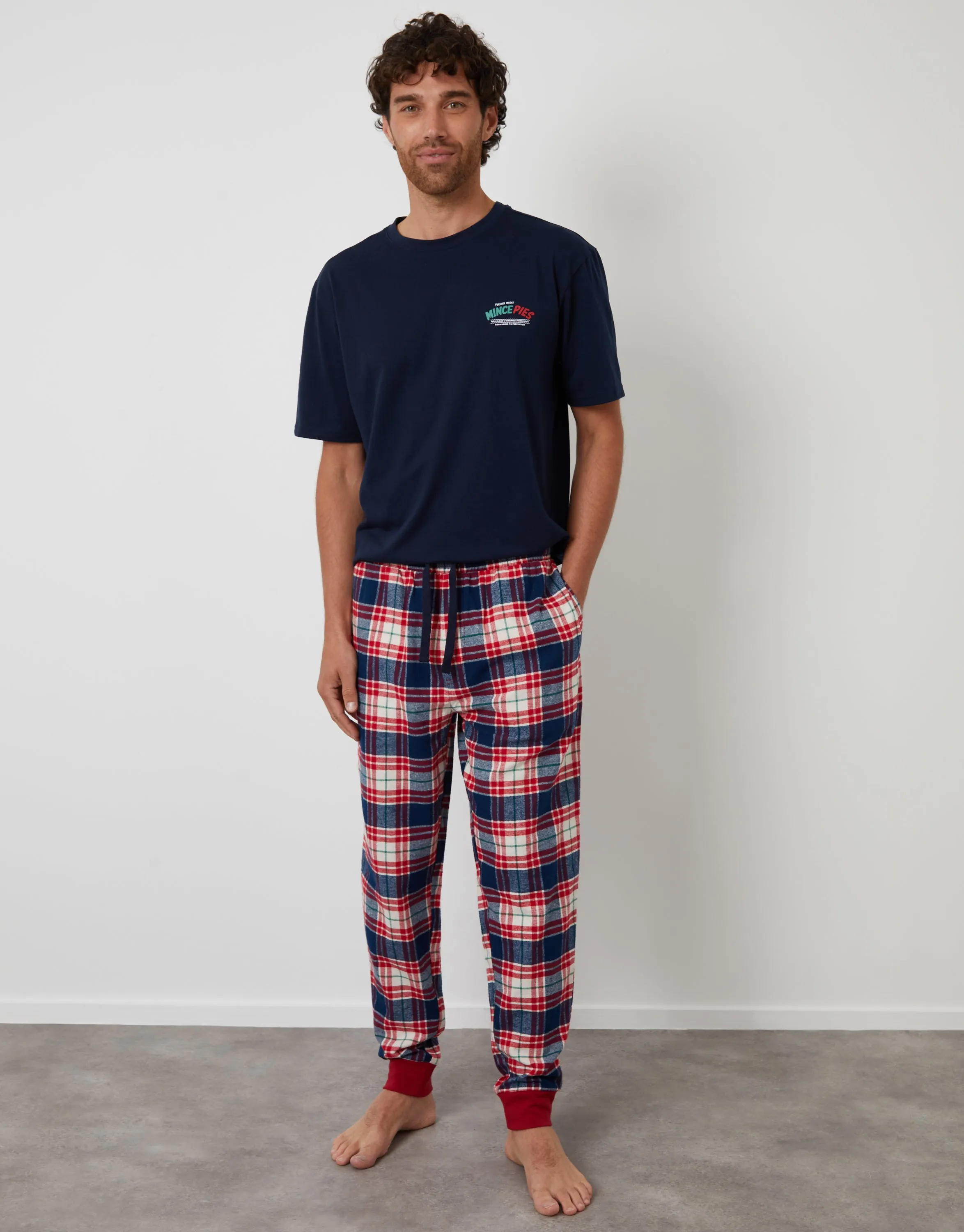 Navy Check Christmas Graphic Pyjamas (2-Piece Set) sold by Threadbare product image thumbnail 3