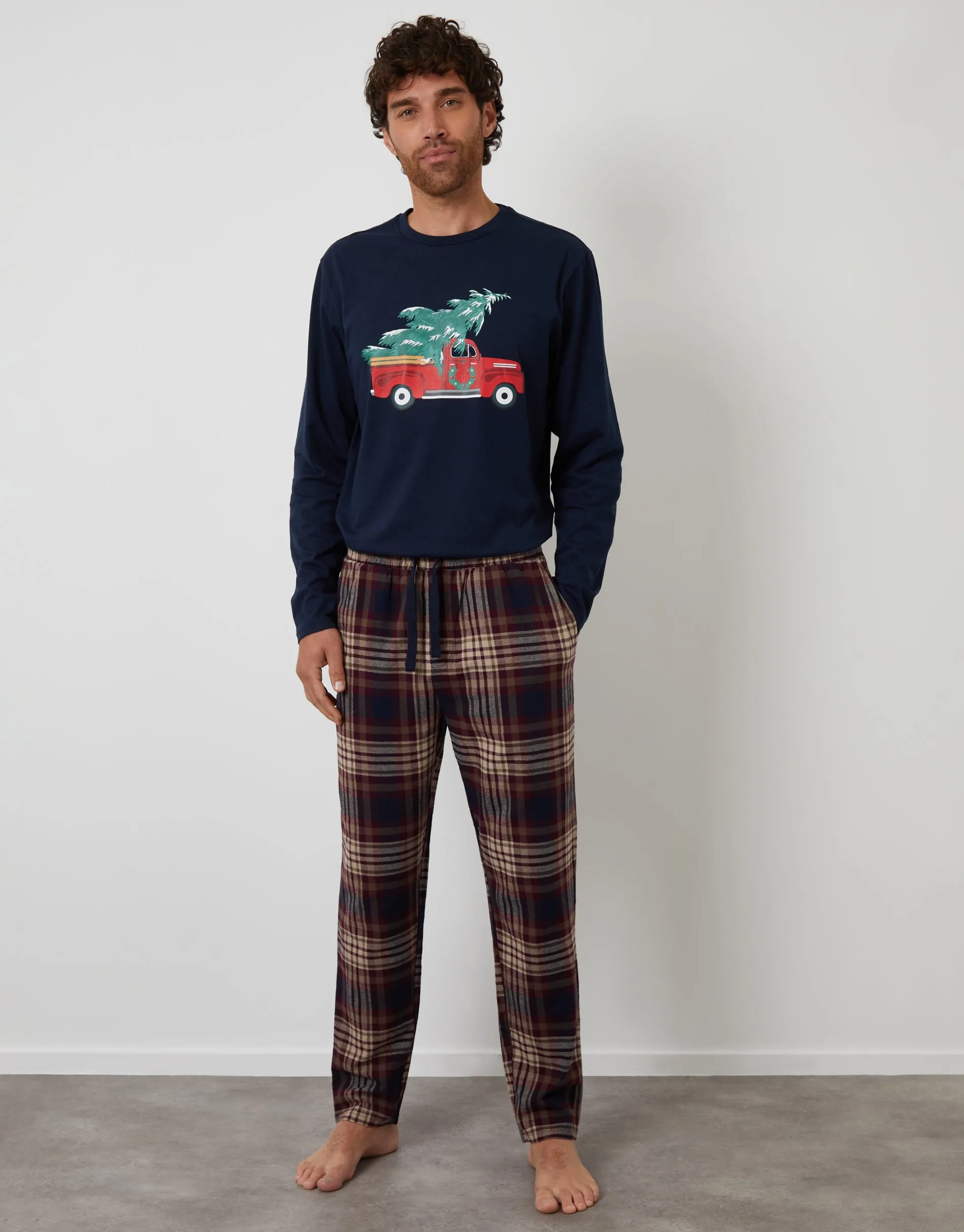 Navy Christmas Truck Graphic Long Pyjamas (2-Piece Set) sold by Threadbare product image thumbnail 2