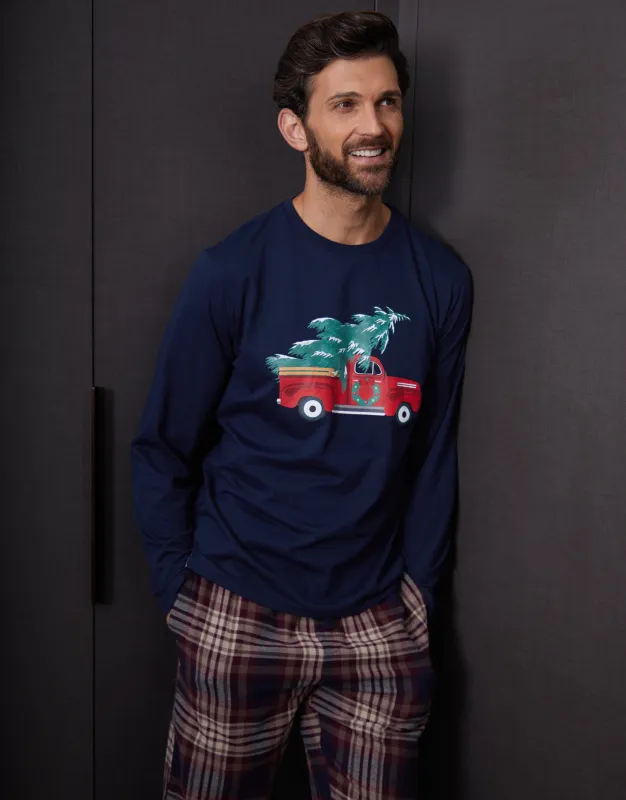 Navy Christmas Truck Graphic Long Pyjamas (2-Piece Set) sold by Threadbare