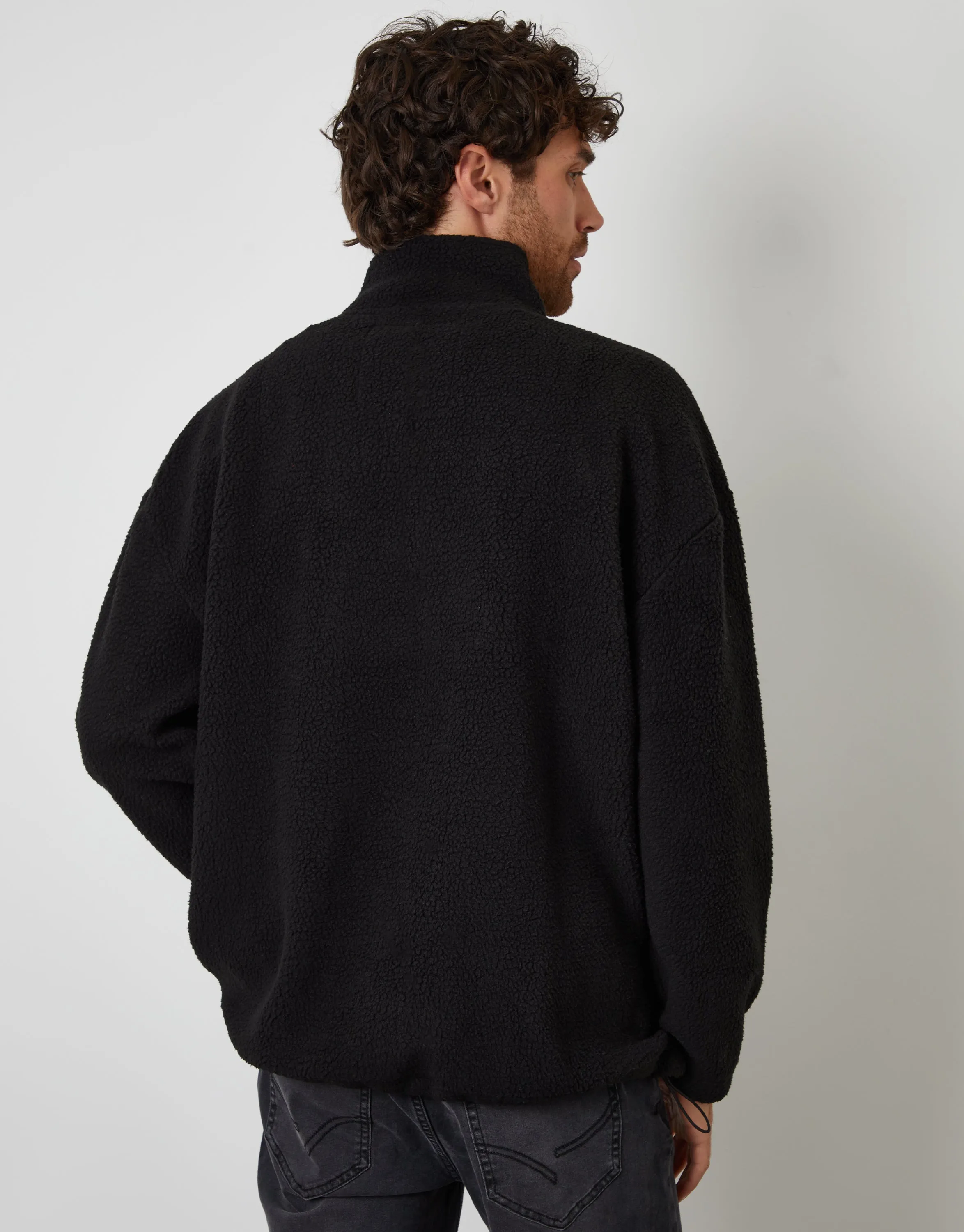 Black Relaxed Fit Quarter Zip Borg Sweatshirt sold by Threadbare product image thumbnail 2
