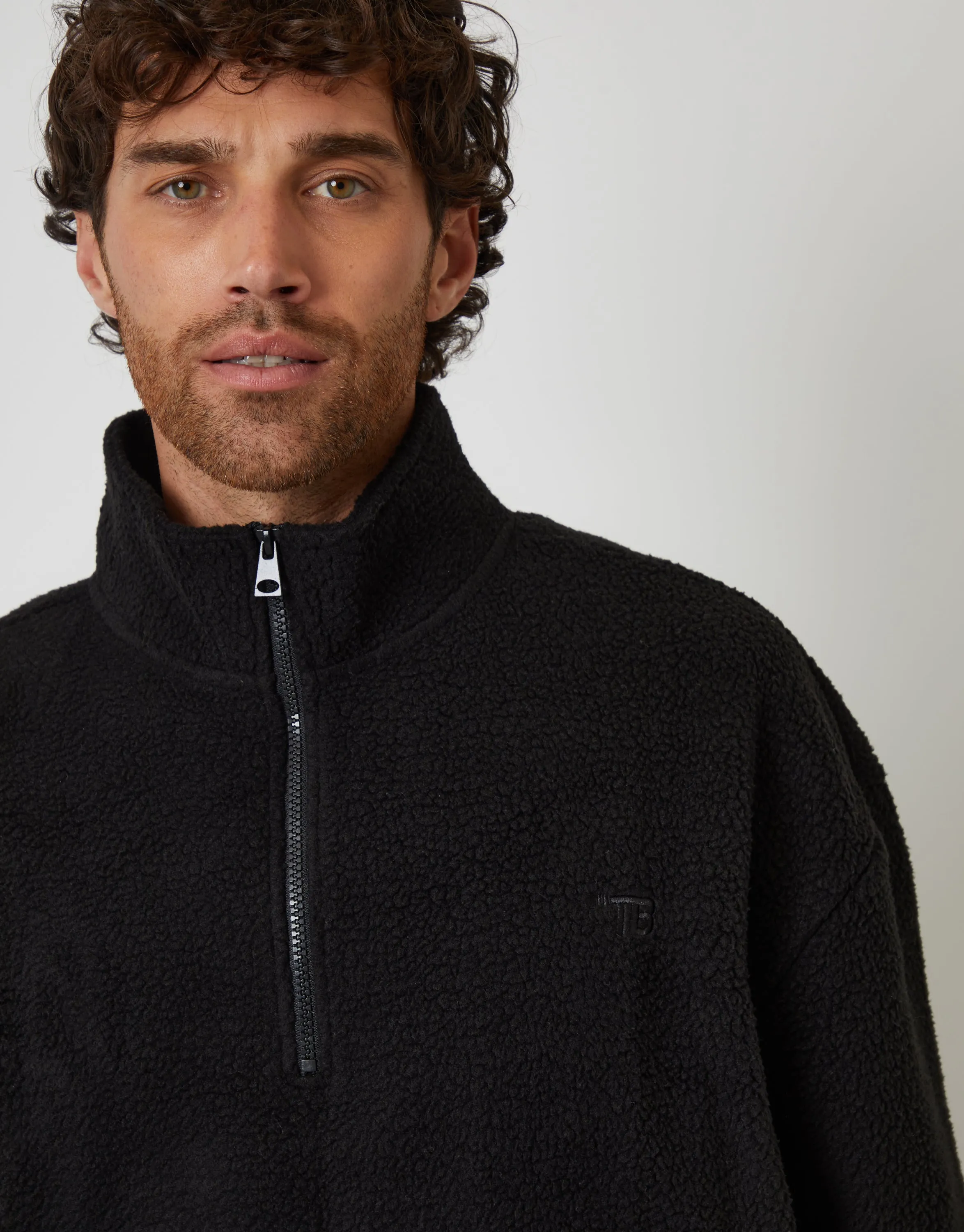 Black Relaxed Fit Quarter Zip Borg Sweatshirt sold by Threadbare product image thumbnail 4
