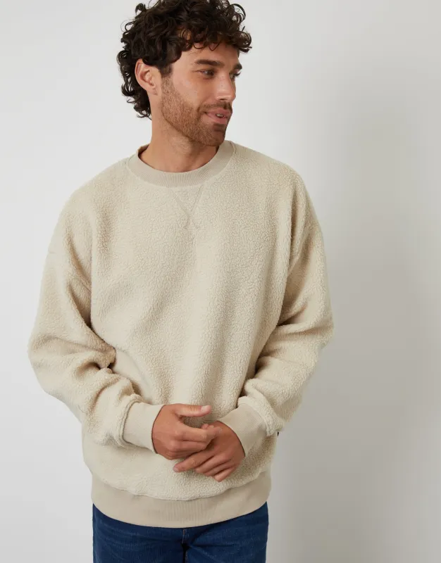 Stone Relaxed Fit Crew Neck Borg Sweatshirt sold by Threadbare
