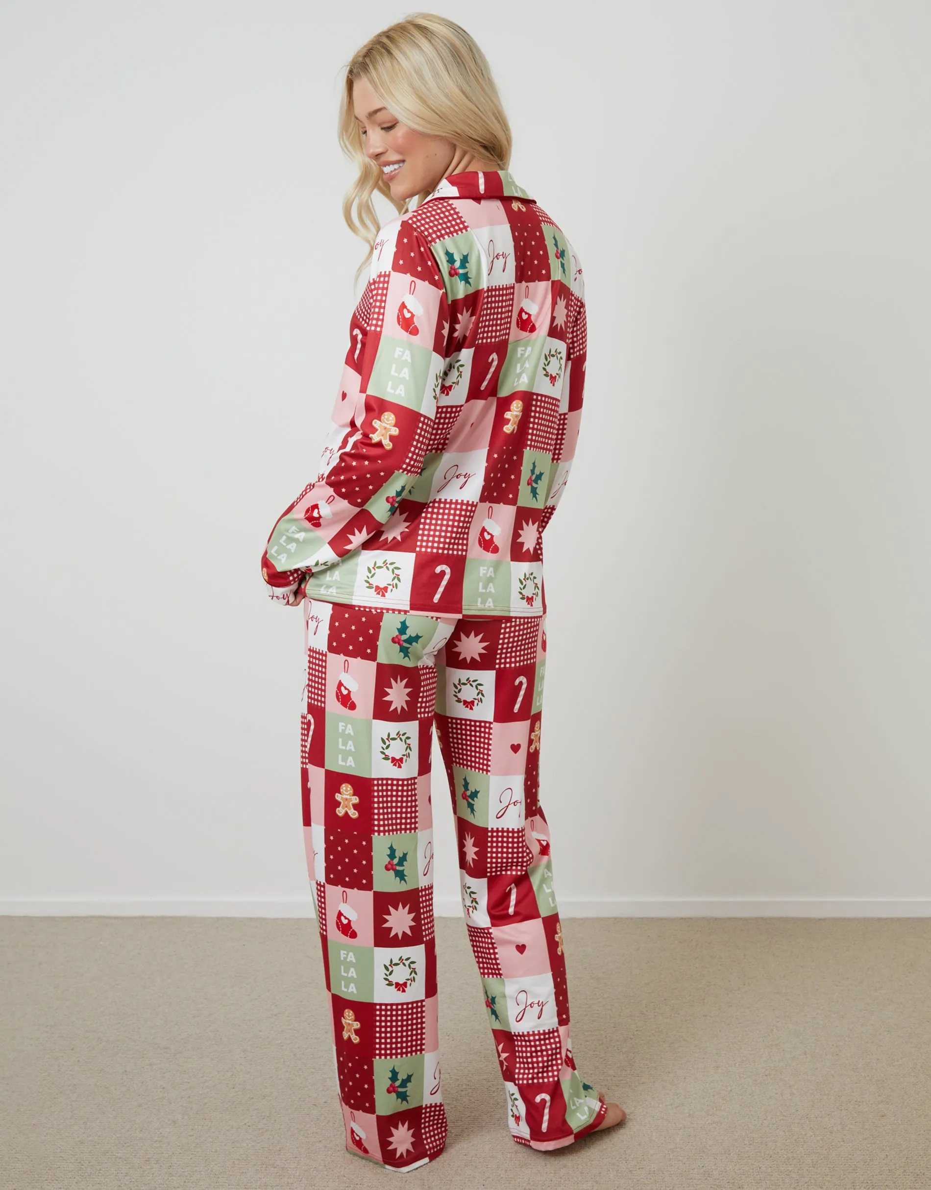 Red Patchwork Print Long Button-Through Christmas Pyjamas (2-Piece Set) sold by Threadbare product image thumbnail 3