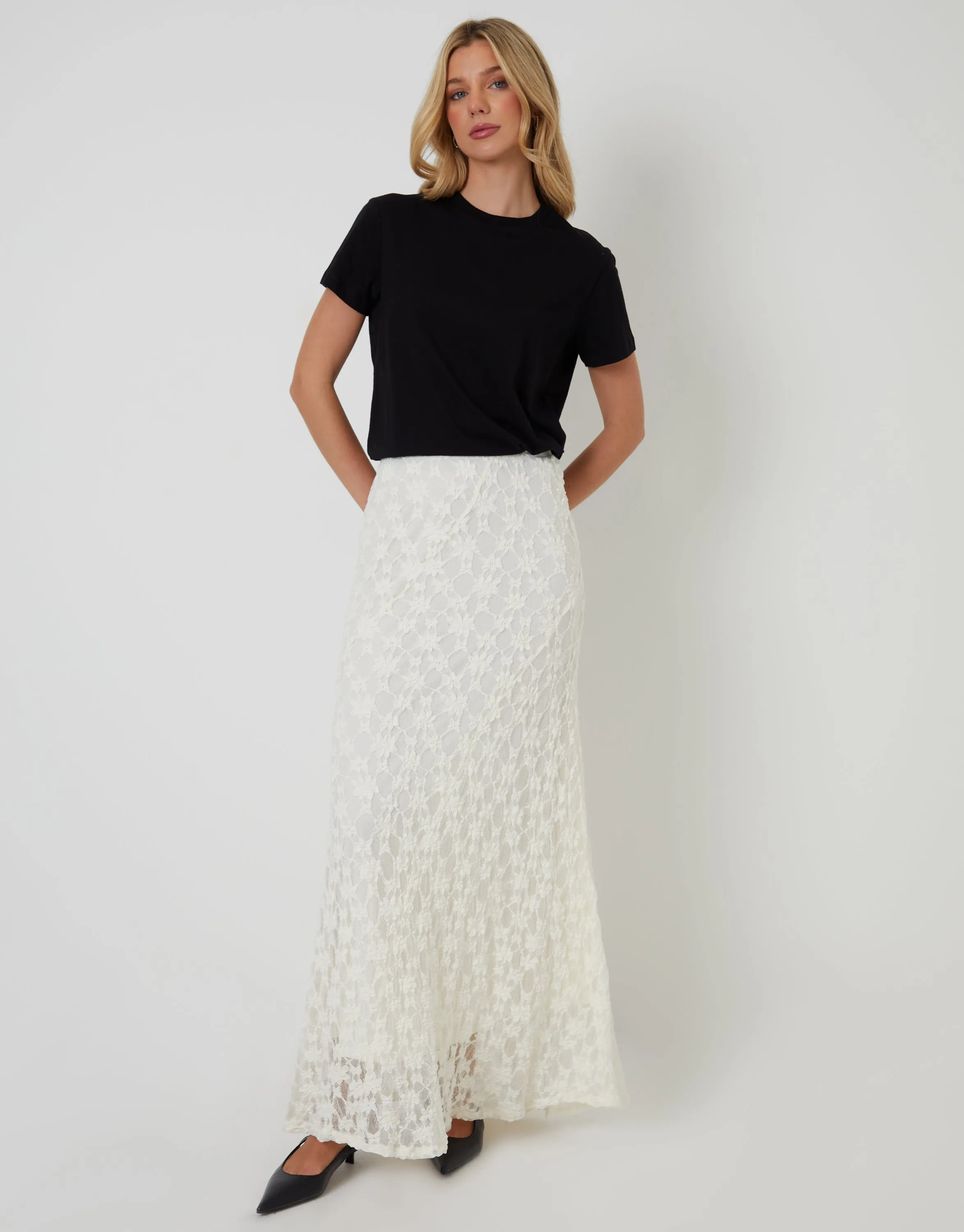 White Pull On Lace Maxi Skirt sold by Threadbare product image thumbnail 4