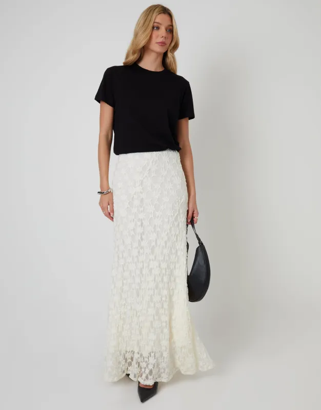 White Pull On Lace Maxi Skirt sold by Threadbare