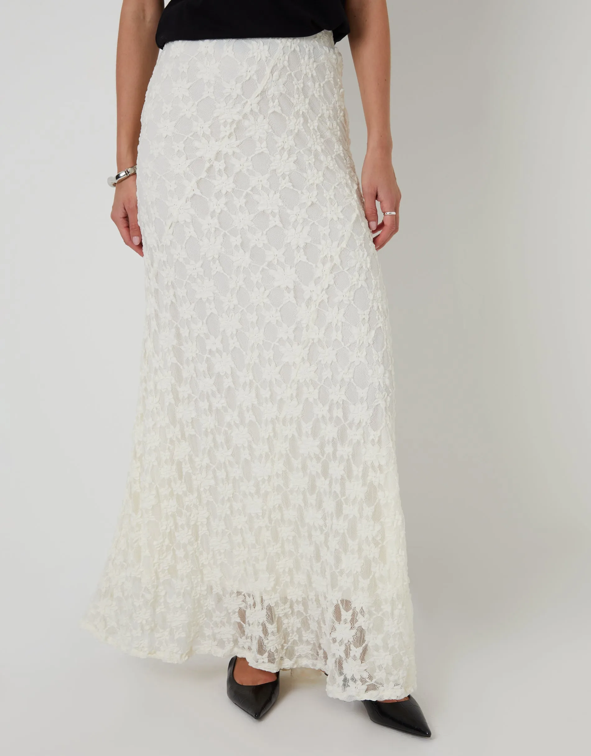 White Pull On Lace Maxi Skirt sold by Threadbare product image thumbnail 2