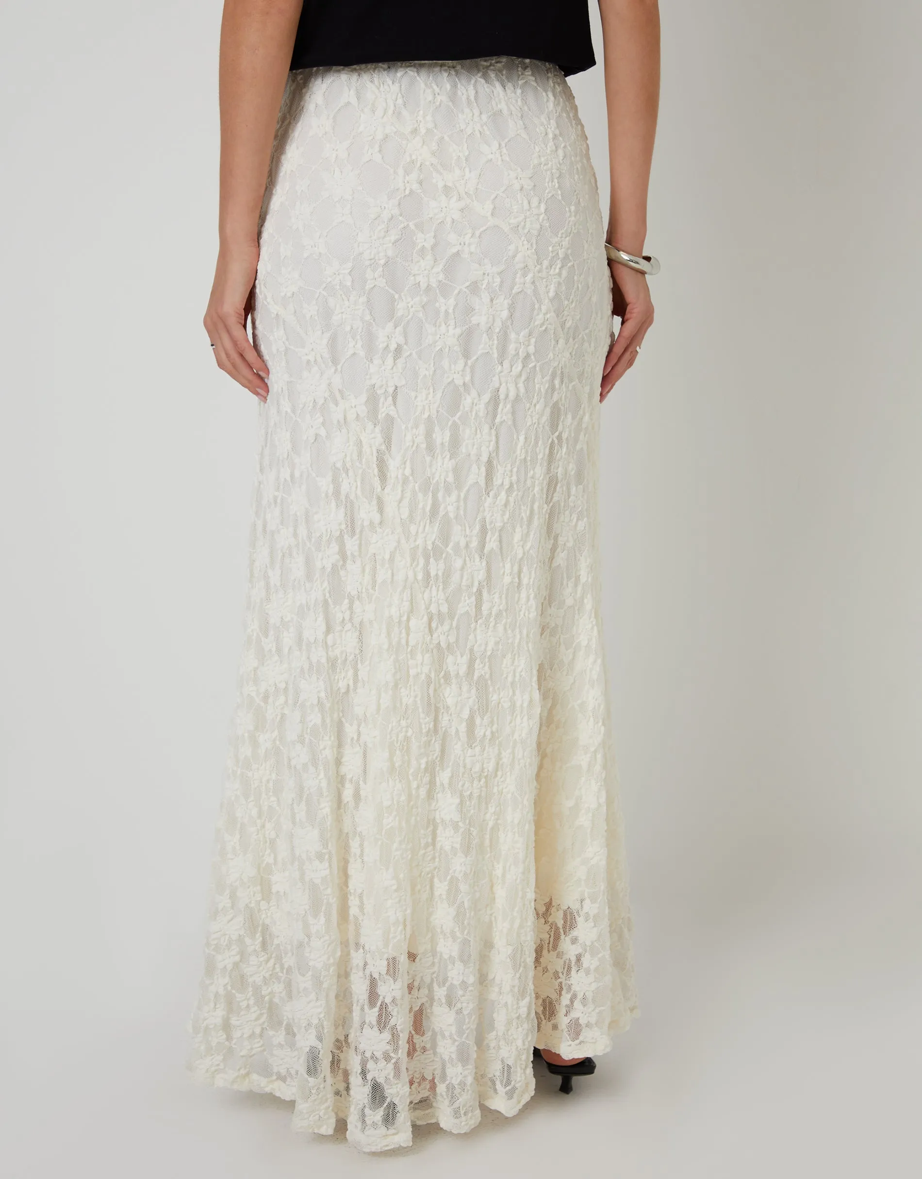 White Pull On Lace Maxi Skirt sold by Threadbare product image thumbnail 3