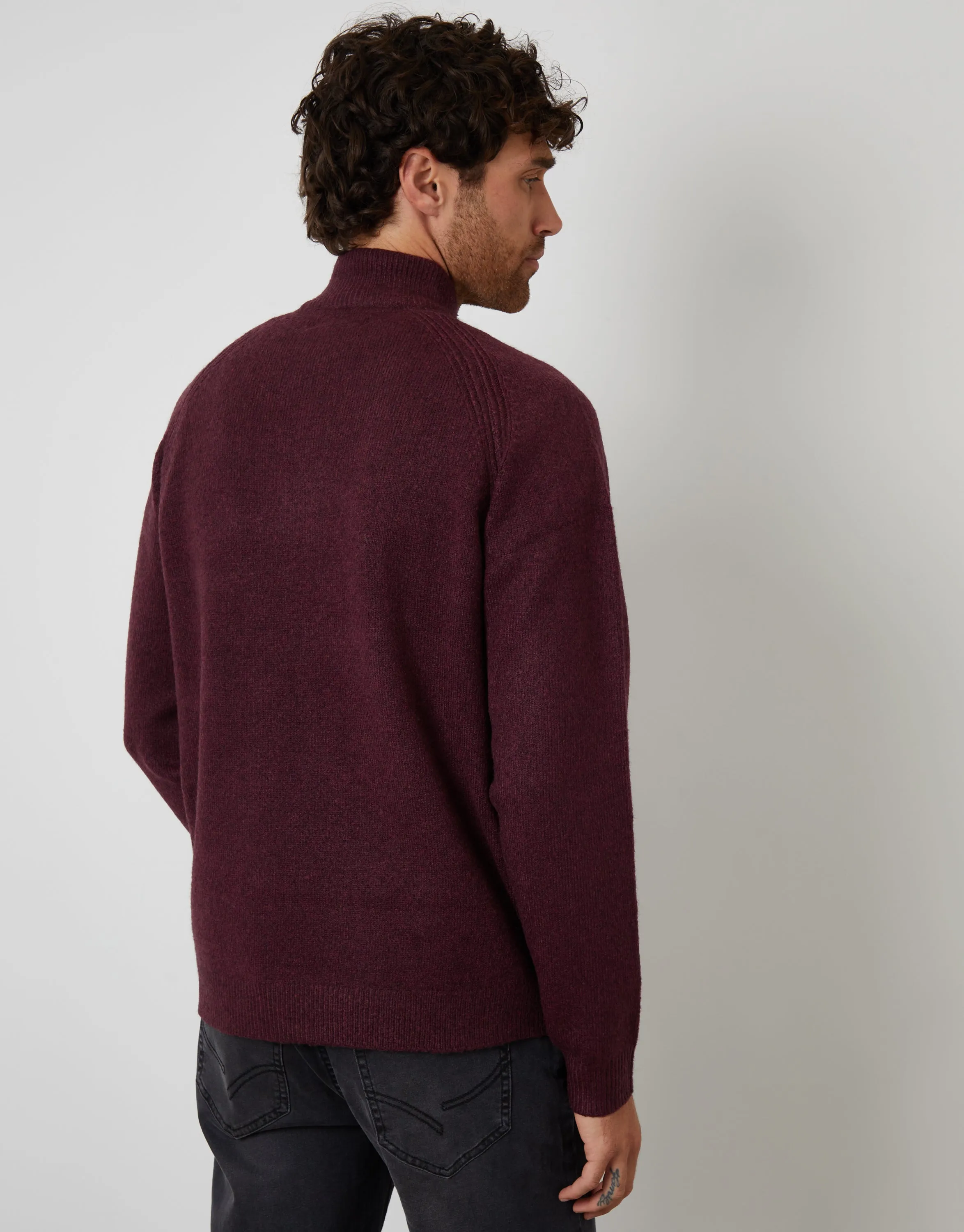 Berry Red Raglan Rib Quarter Zip Knitted Jumper sold by Threadbare product image thumbnail 2