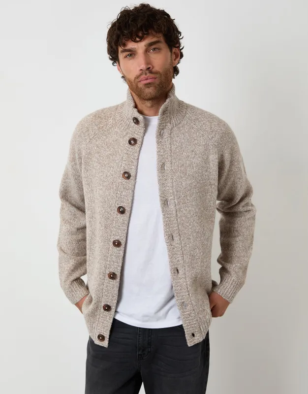 Taupe Funnel Neck Button Up Knitted Cardigan sold by Threadbare