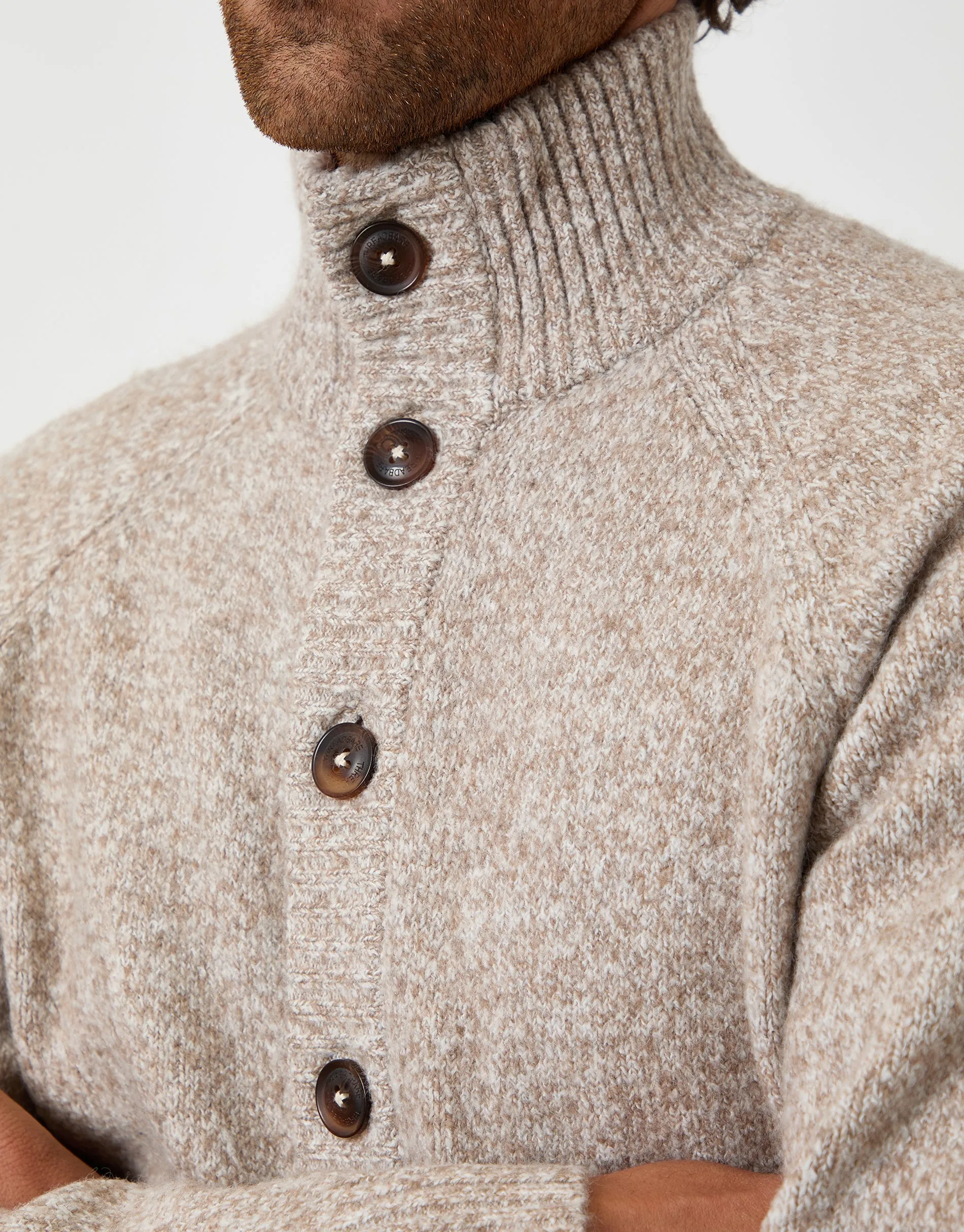 Taupe Funnel Neck Button Up Knitted Cardigan sold by Threadbare product image thumbnail 4