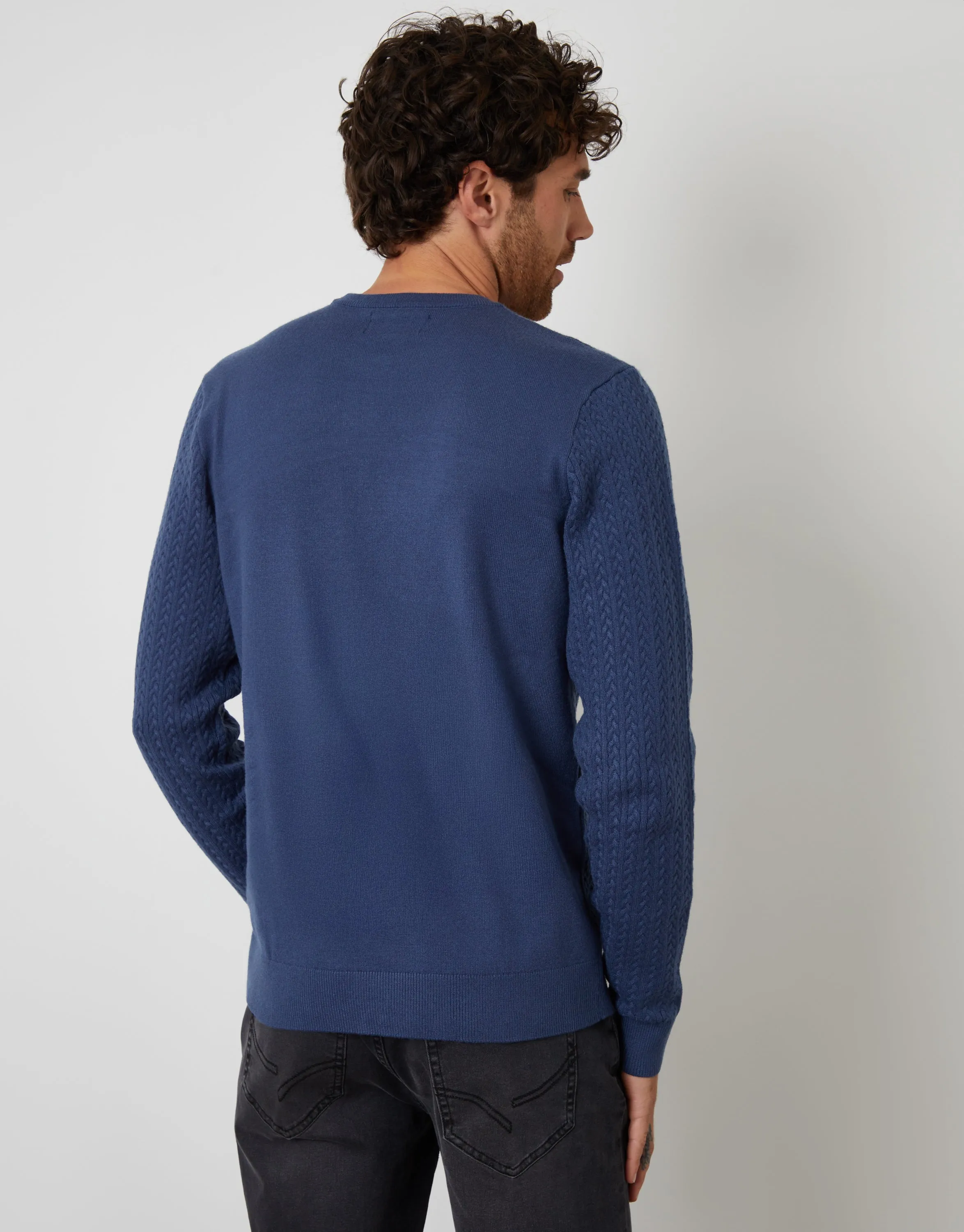 Denim Blue Cable Knit Rib Crew Neck Jumper sold by Threadbare product image thumbnail 2