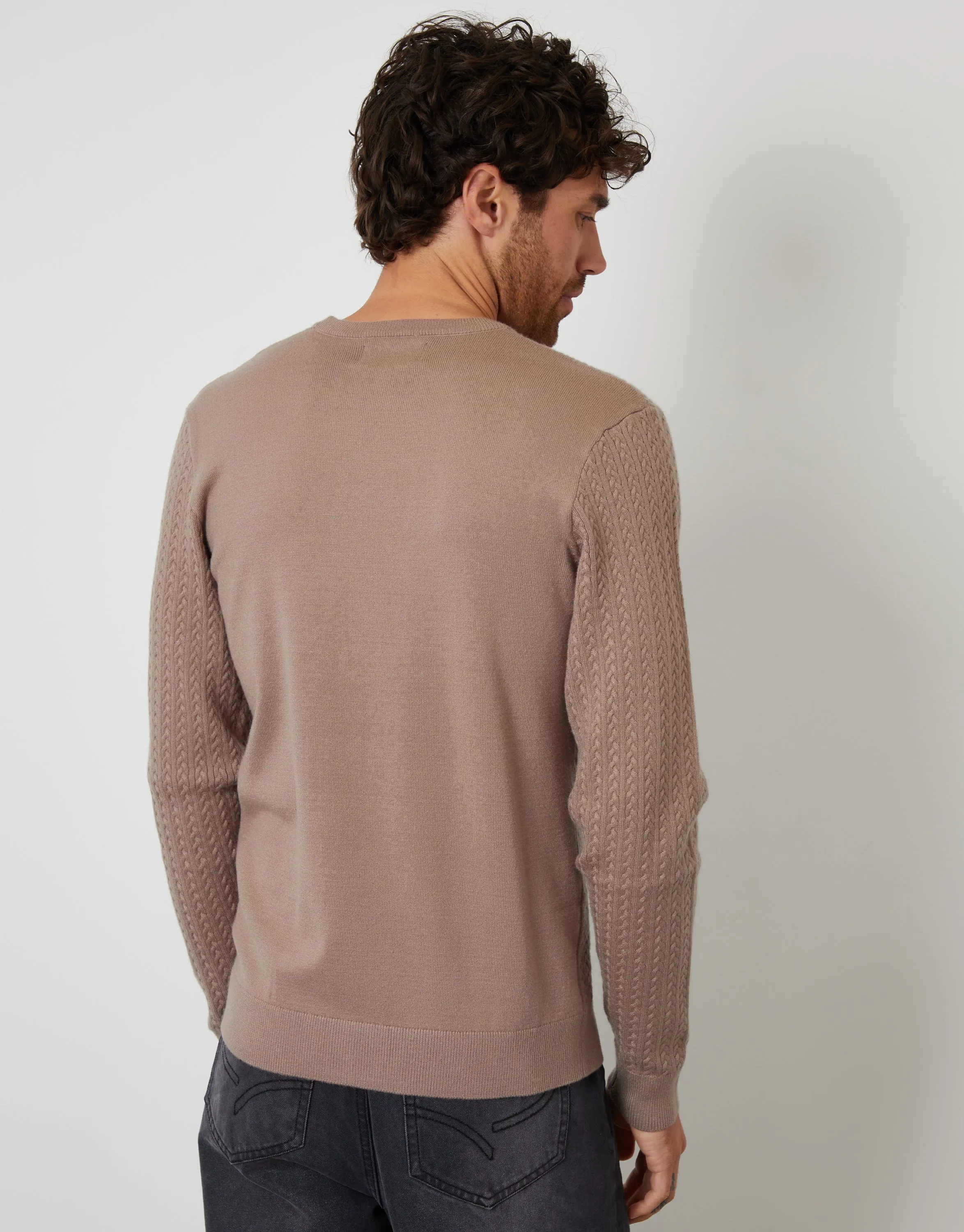 Taupe Cable Knit Rib Crew Neck Jumper sold by Threadbare product image thumbnail 2