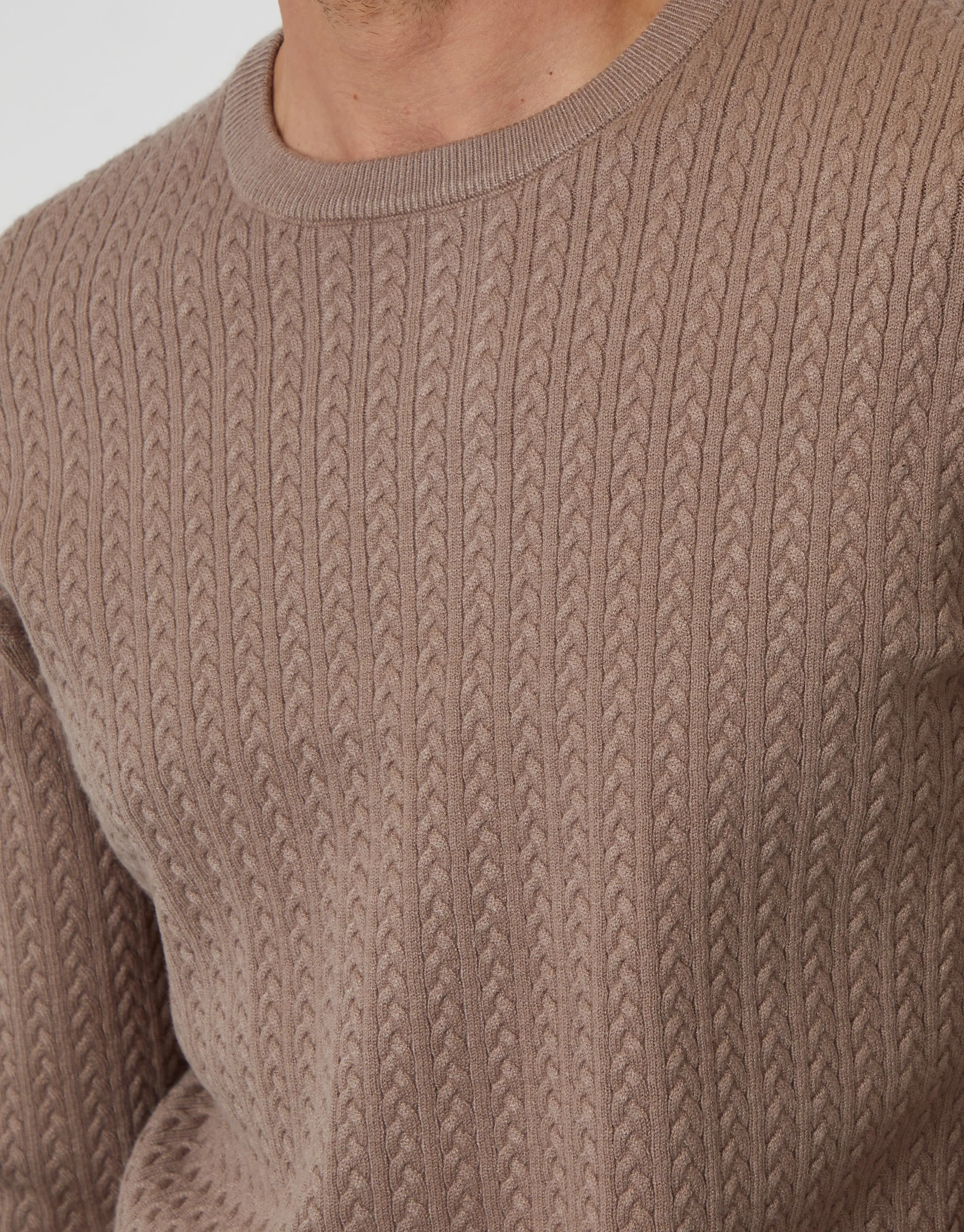 Taupe Cable Knit Rib Crew Neck Jumper sold by Threadbare product image thumbnail 4