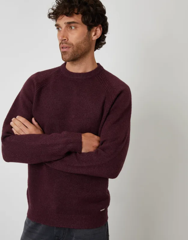 Berry Red Raglan Rib Knitted Crew Neck Jumper sold by Threadbare