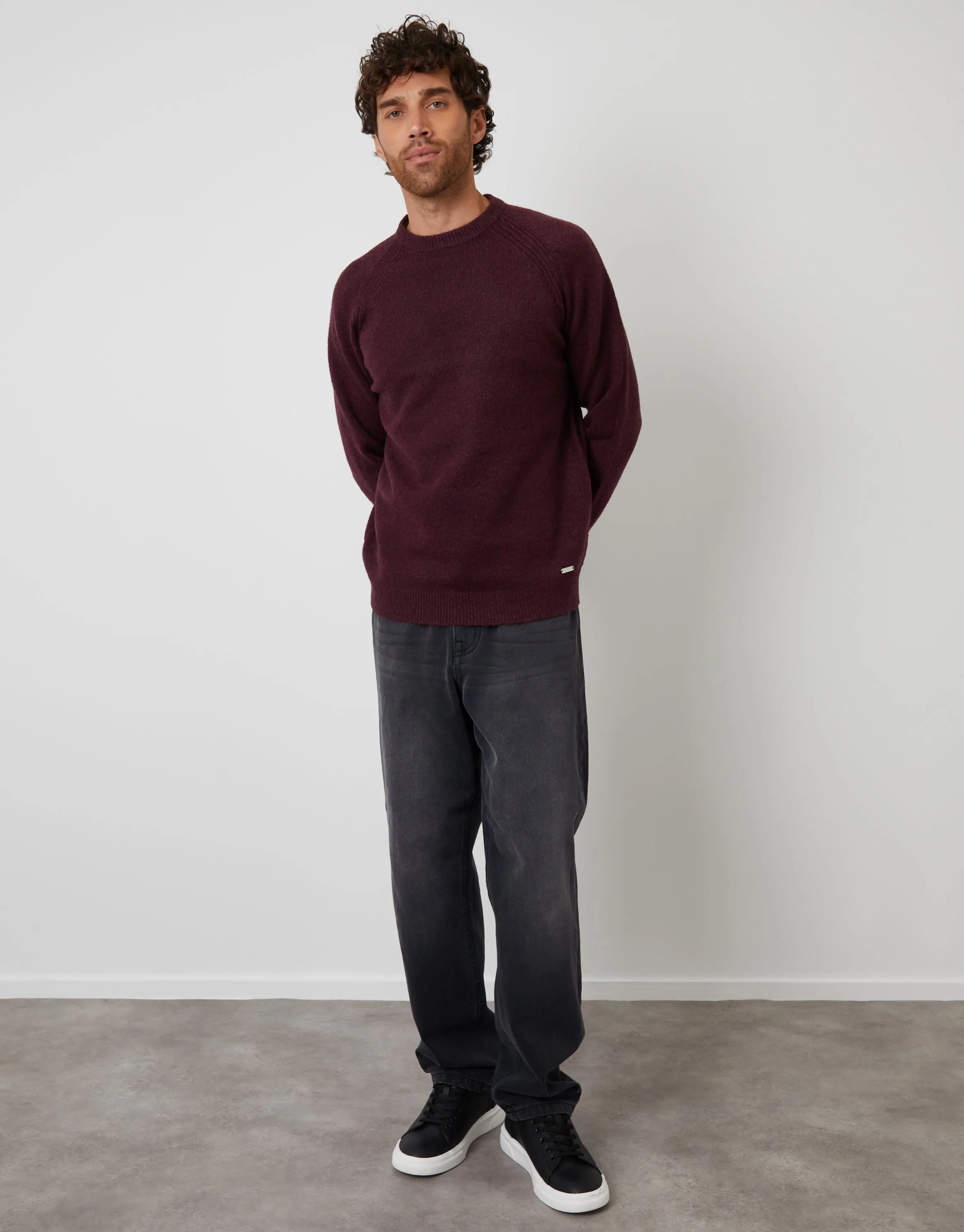 Berry Red Raglan Rib Knitted Crew Neck Jumper sold by Threadbare product image thumbnail 3
