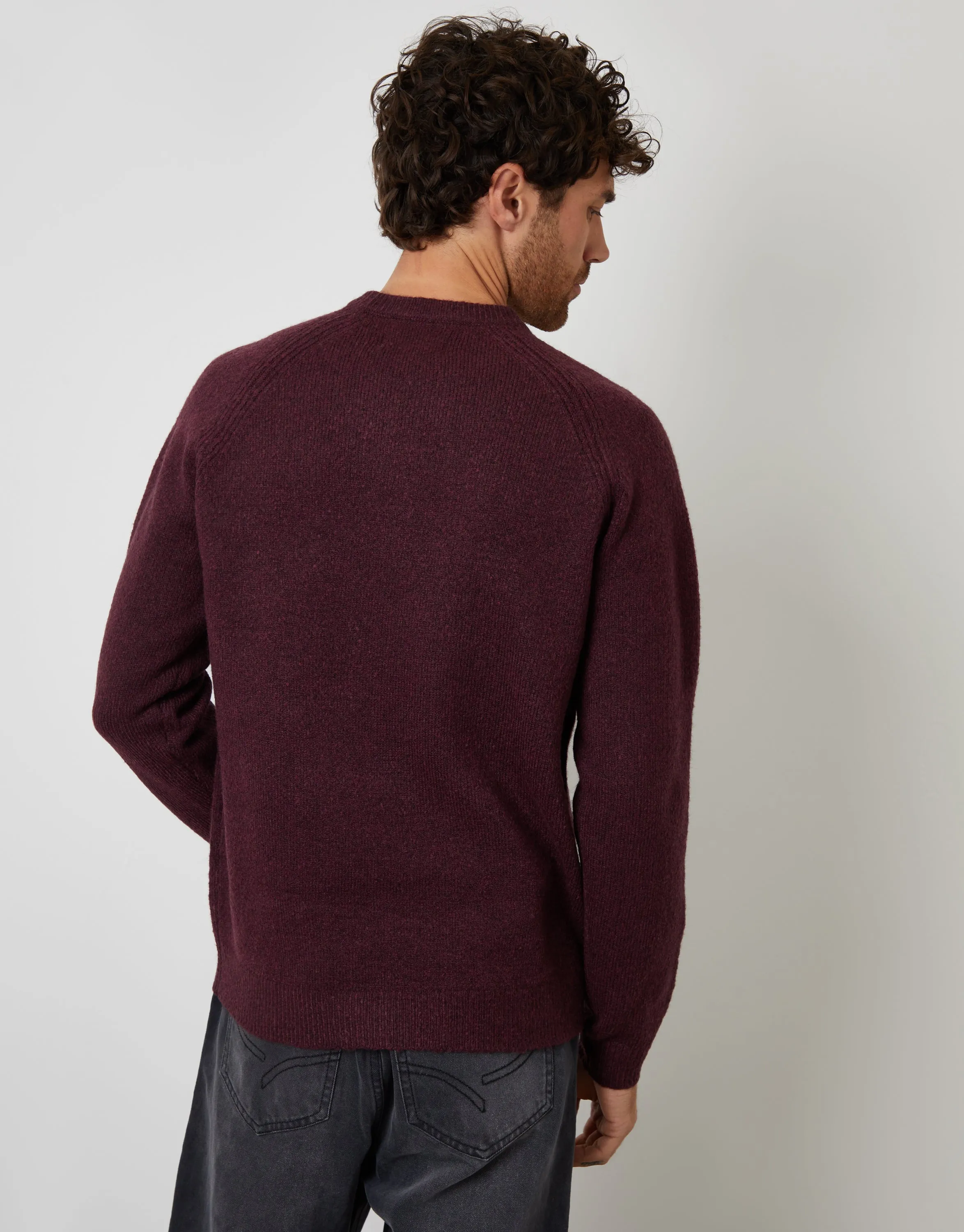 Berry Red Raglan Rib Knitted Crew Neck Jumper sold by Threadbare product image thumbnail 2