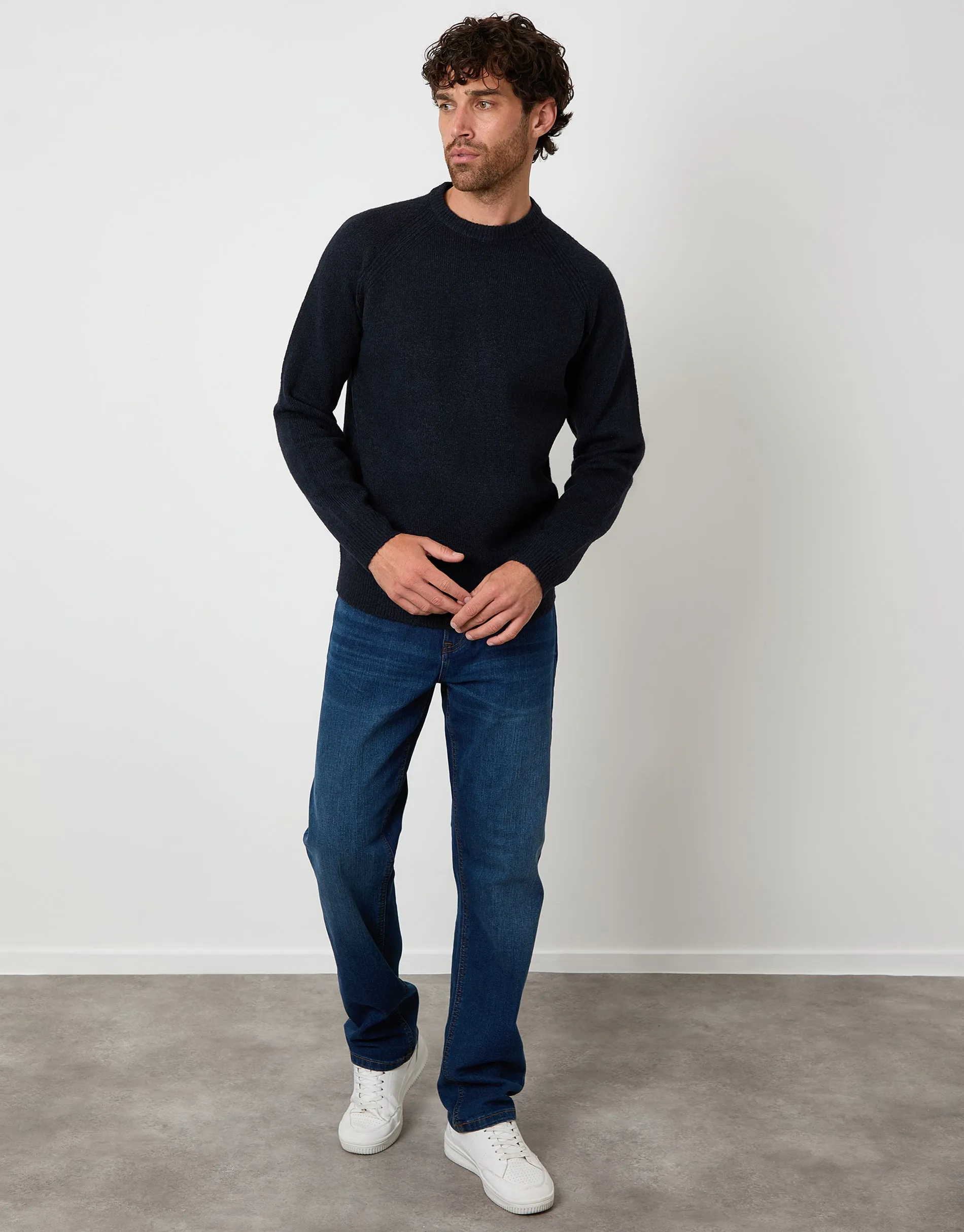 Navy Raglan Rib Knitted Crew Neck Jumper sold by Threadbare product image thumbnail 3