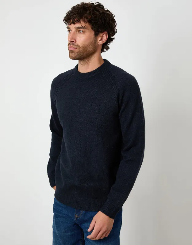 Navy Raglan Rib Knitted Crew Neck Jumper sold by Threadbare