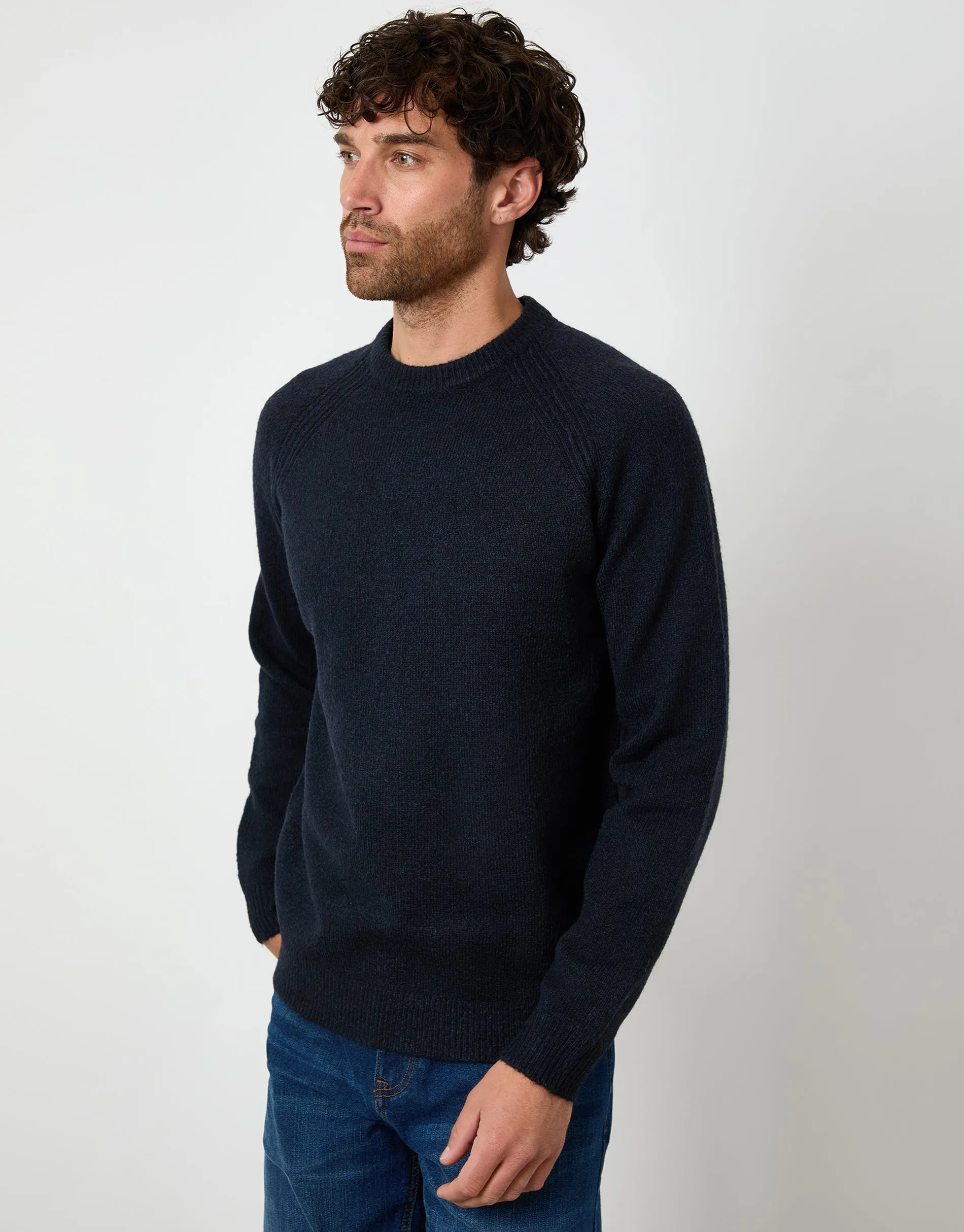 Navy Raglan Rib Knitted Crew Neck Jumper sold by Threadbare