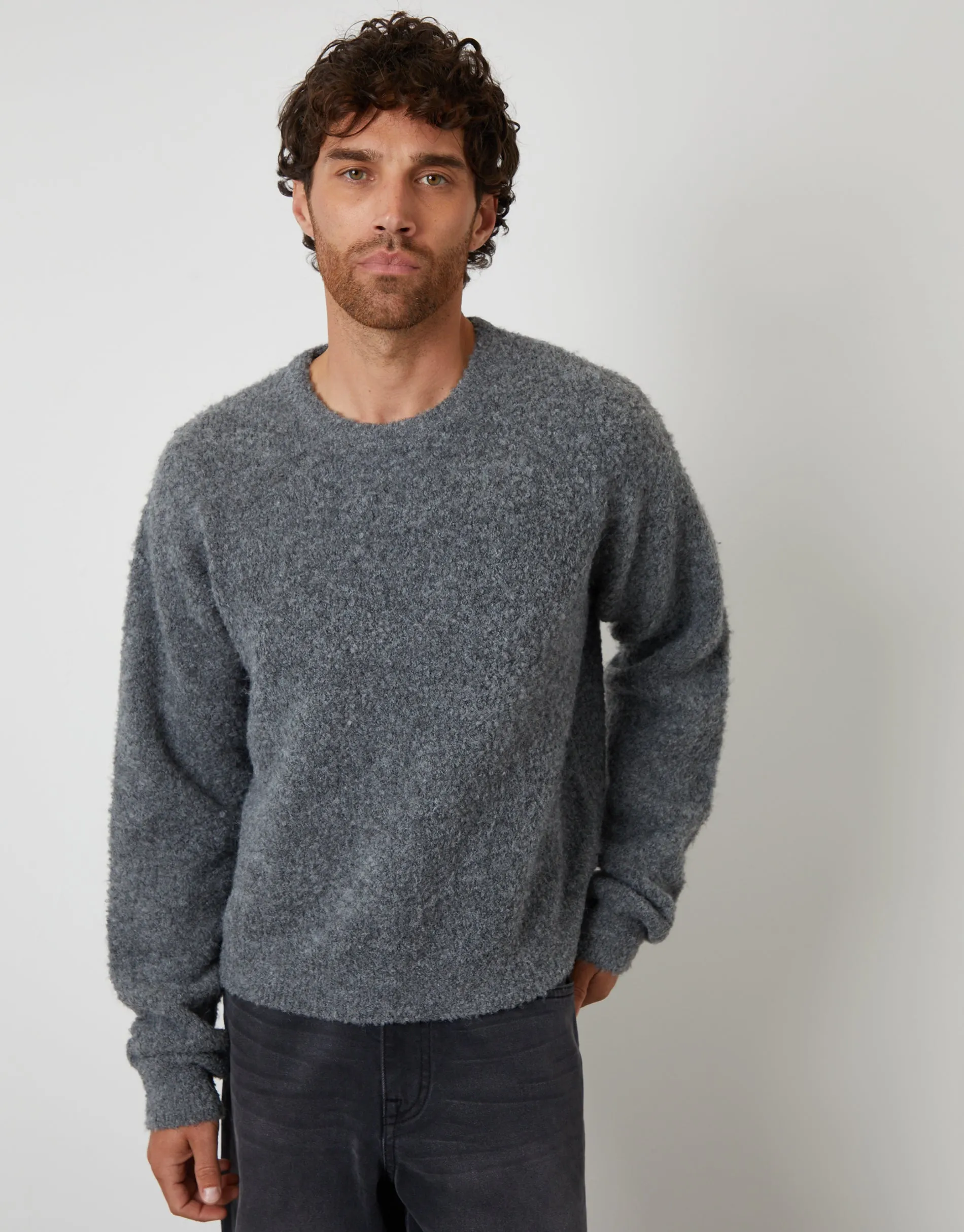 Grey Fluffy Knit Crew Neck Jumper sold by Threadbare
