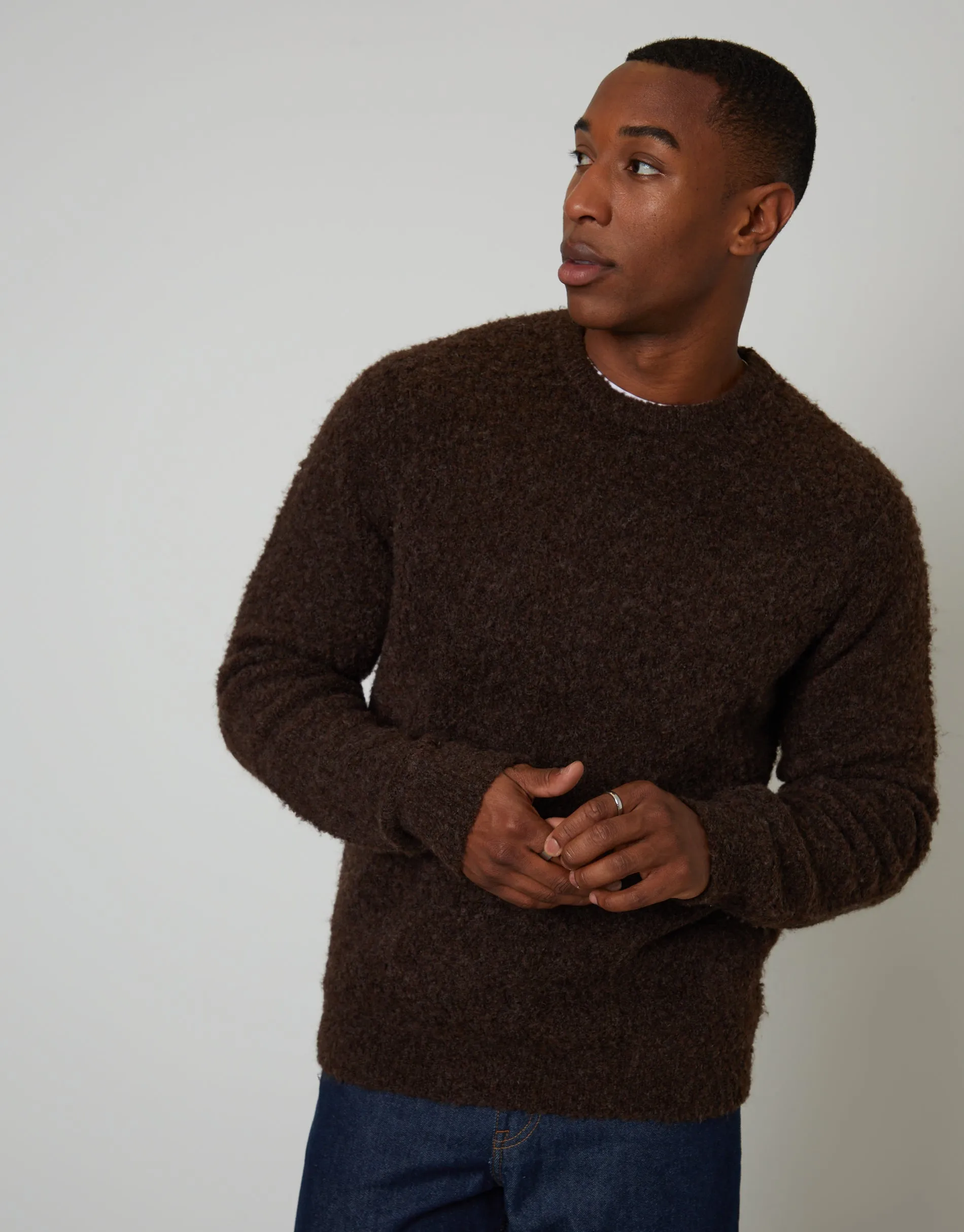 Chocolate Brown Fluffy Knitted Crew Neck Jumper sold by Threadbare