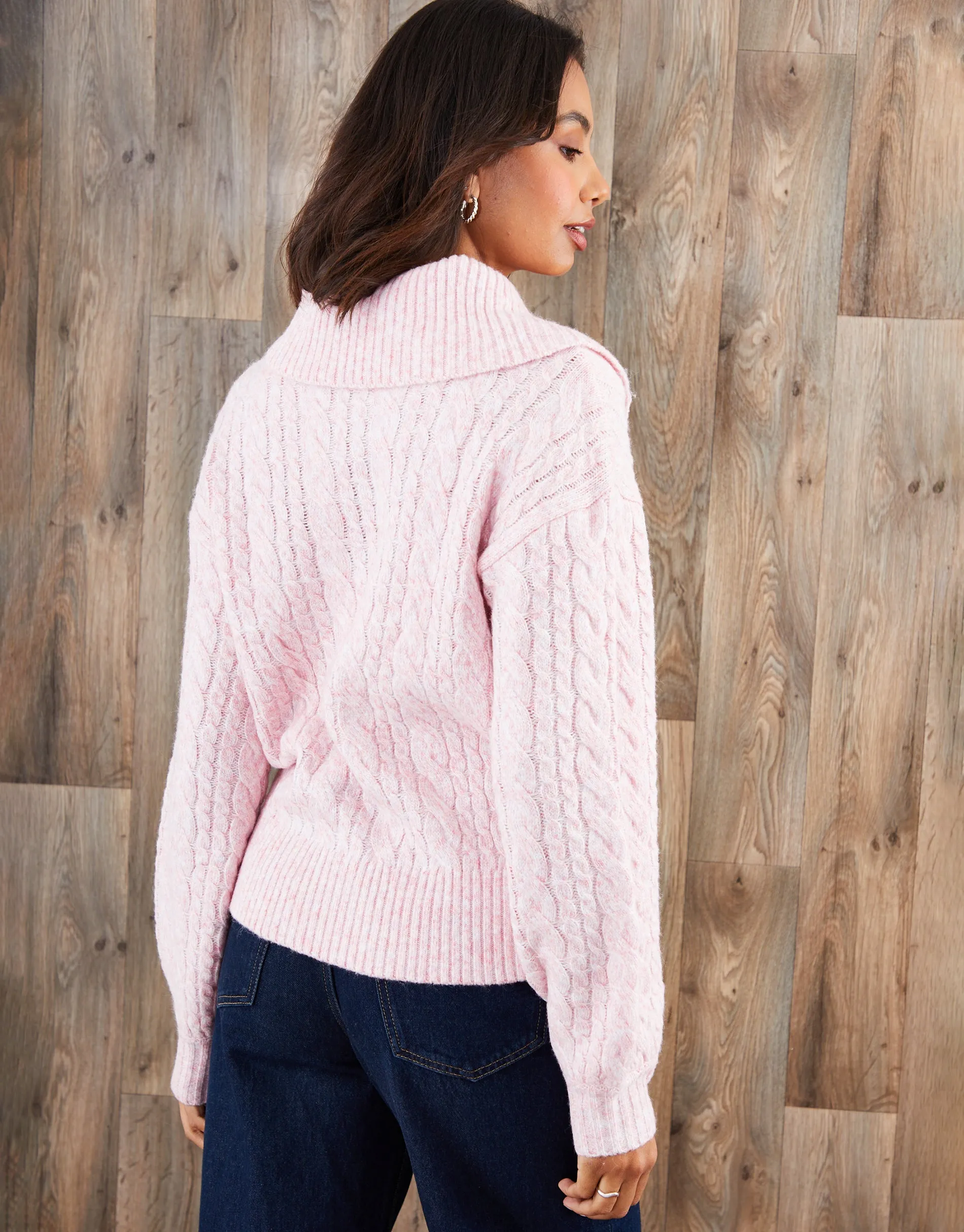 Pink Cable Knit Quarter Zip Jumper sold by Threadbare product image thumbnail 5