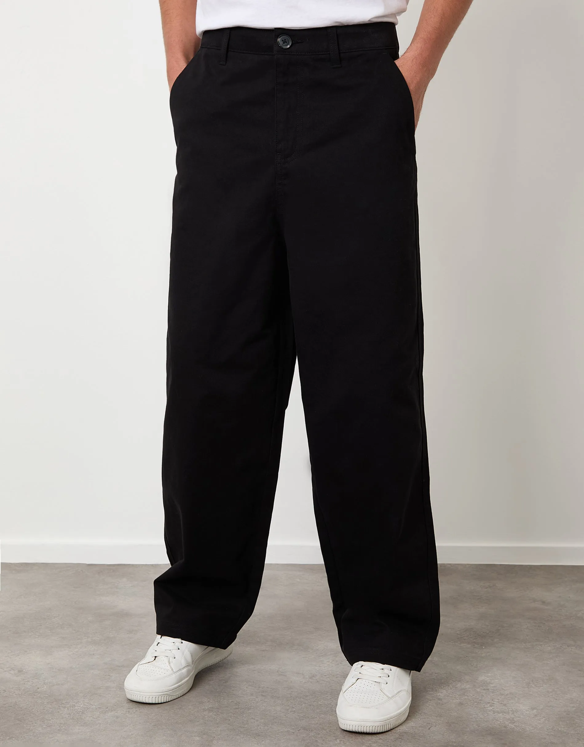 Black Baggy Fit Chino Trousers sold by Threadbare