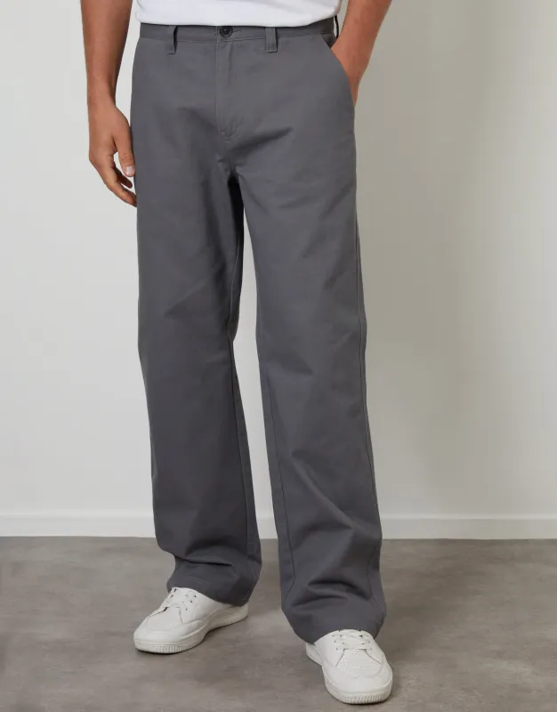 Charcoal Grey Baggy Fit Chino Trousers sold by Threadbare