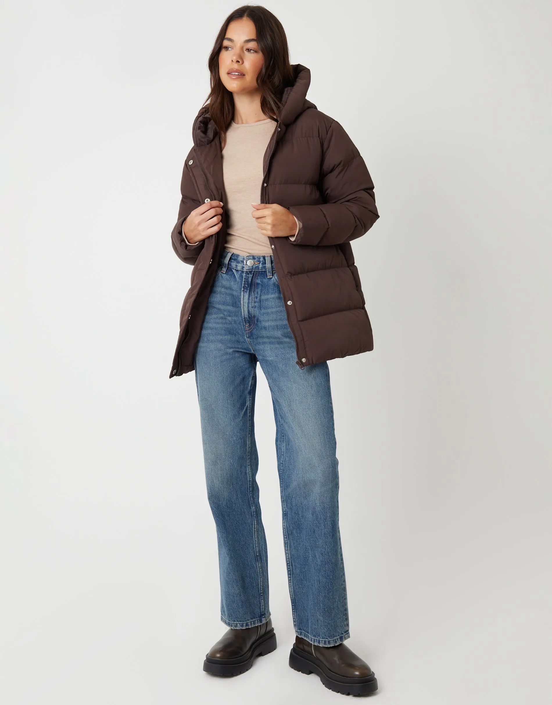 Chocolate Brown Petite Puffer Jacket sold by Threadbare product image thumbnail 4