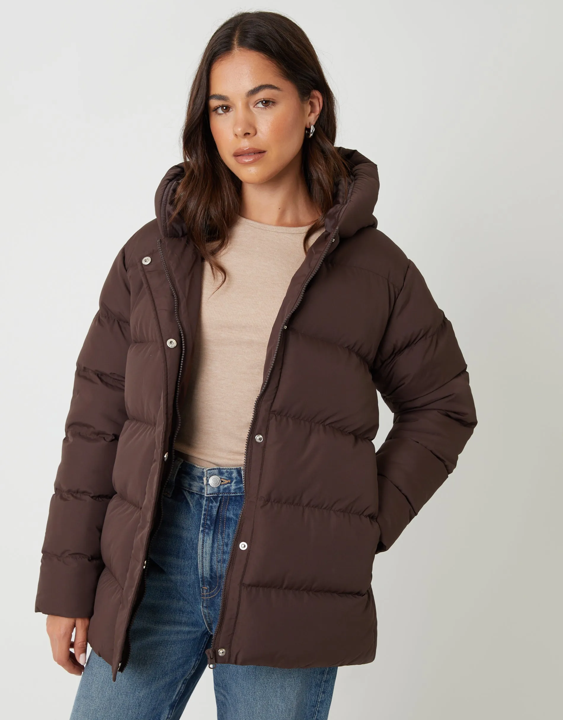 Chocolate Brown Petite Puffer Jacket sold by Threadbare product image thumbnail 2