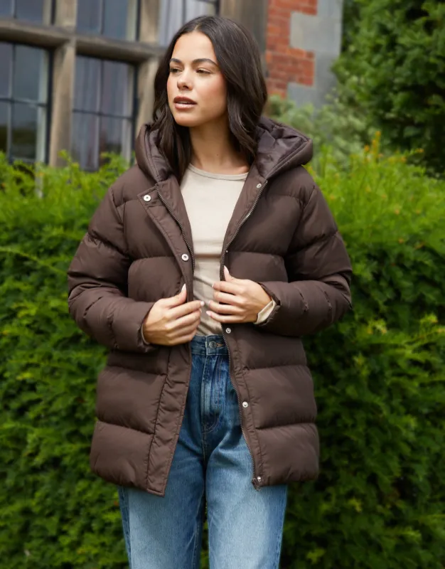 Chocolate Brown Petite Puffer Jacket sold by Threadbare