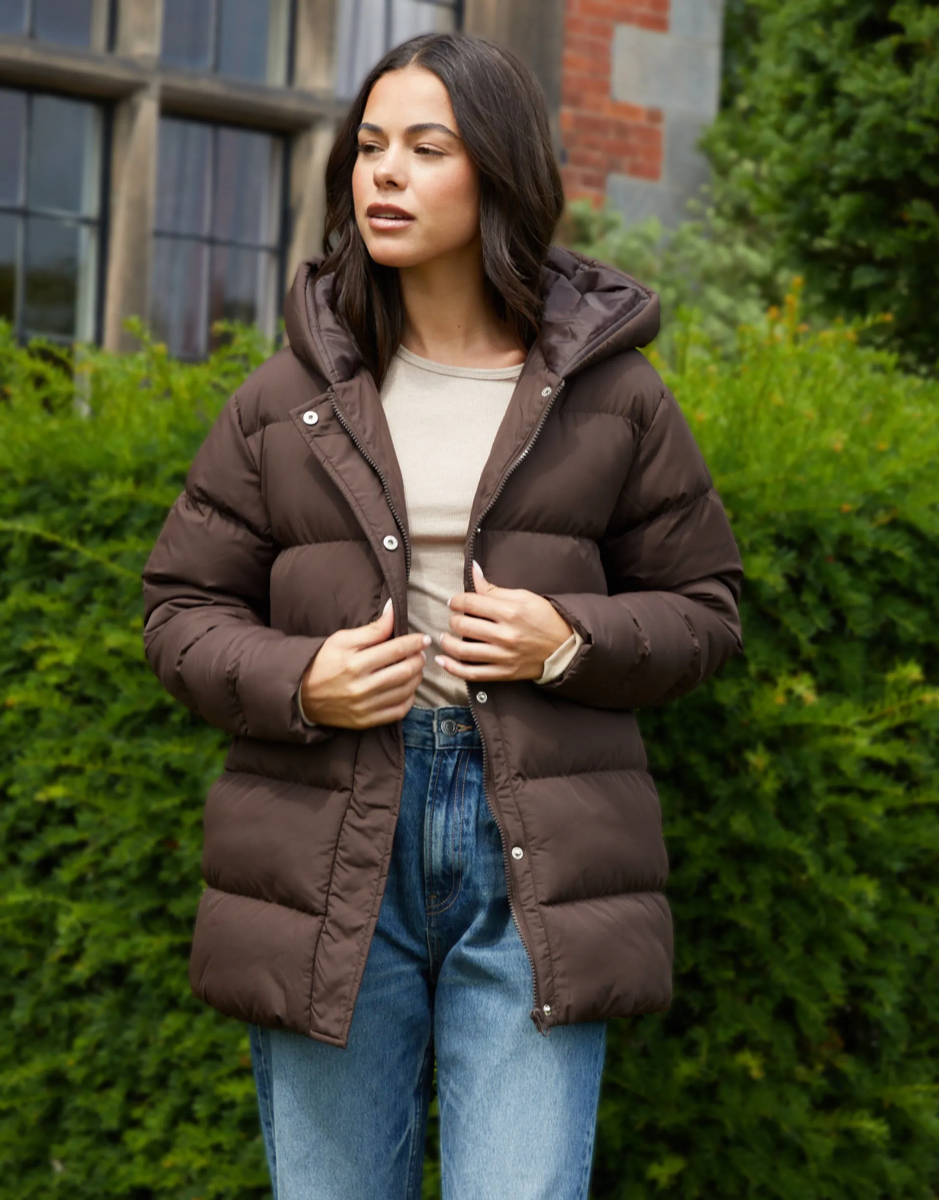 Chocolate Brown Petite Puffer Jacket sold by Threadbare