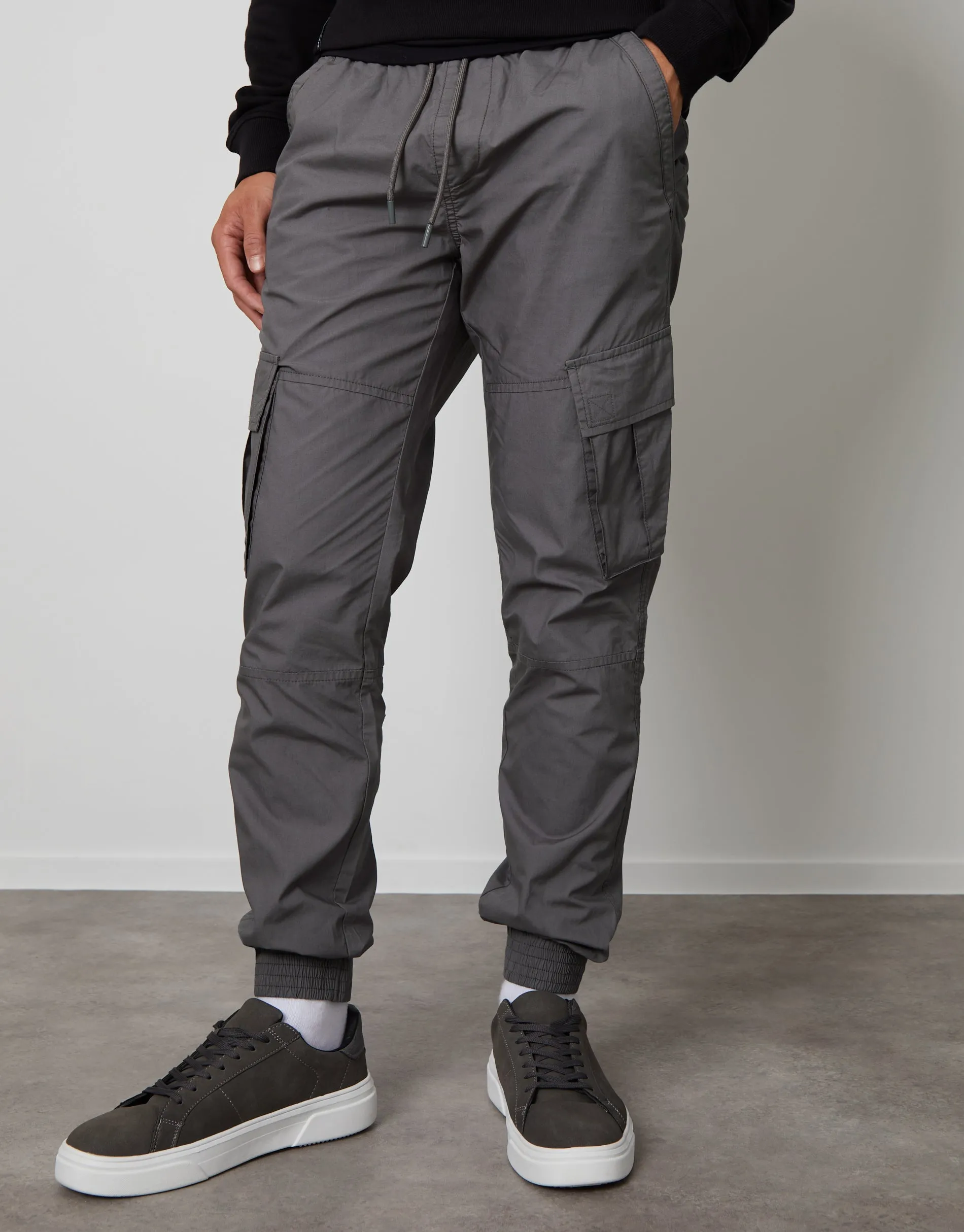 Slate Grey Elasticated Waist Cargo Trousers sold by Threadbare