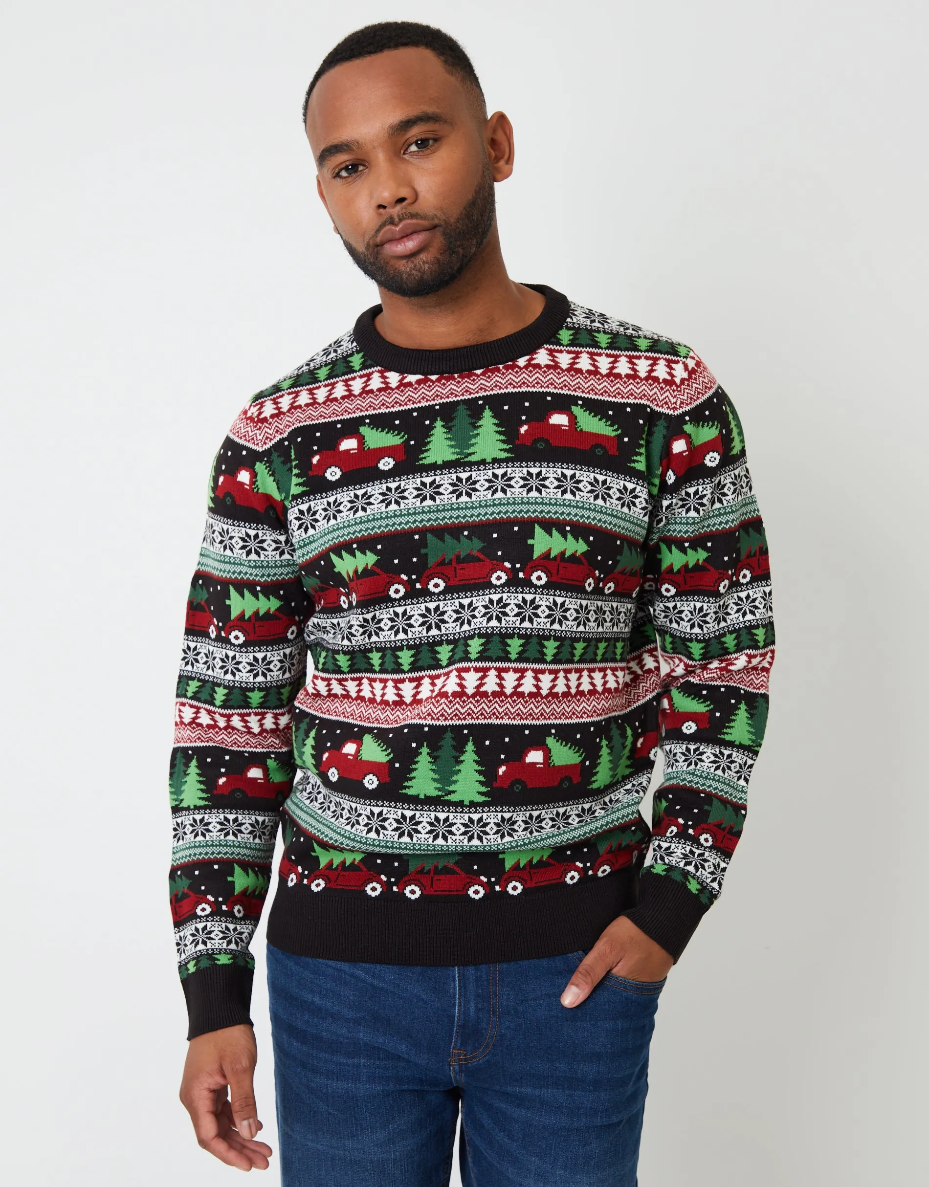 Black Christmas Car Fairisle Knitted Crew Neck Jumper sold by Threadbare