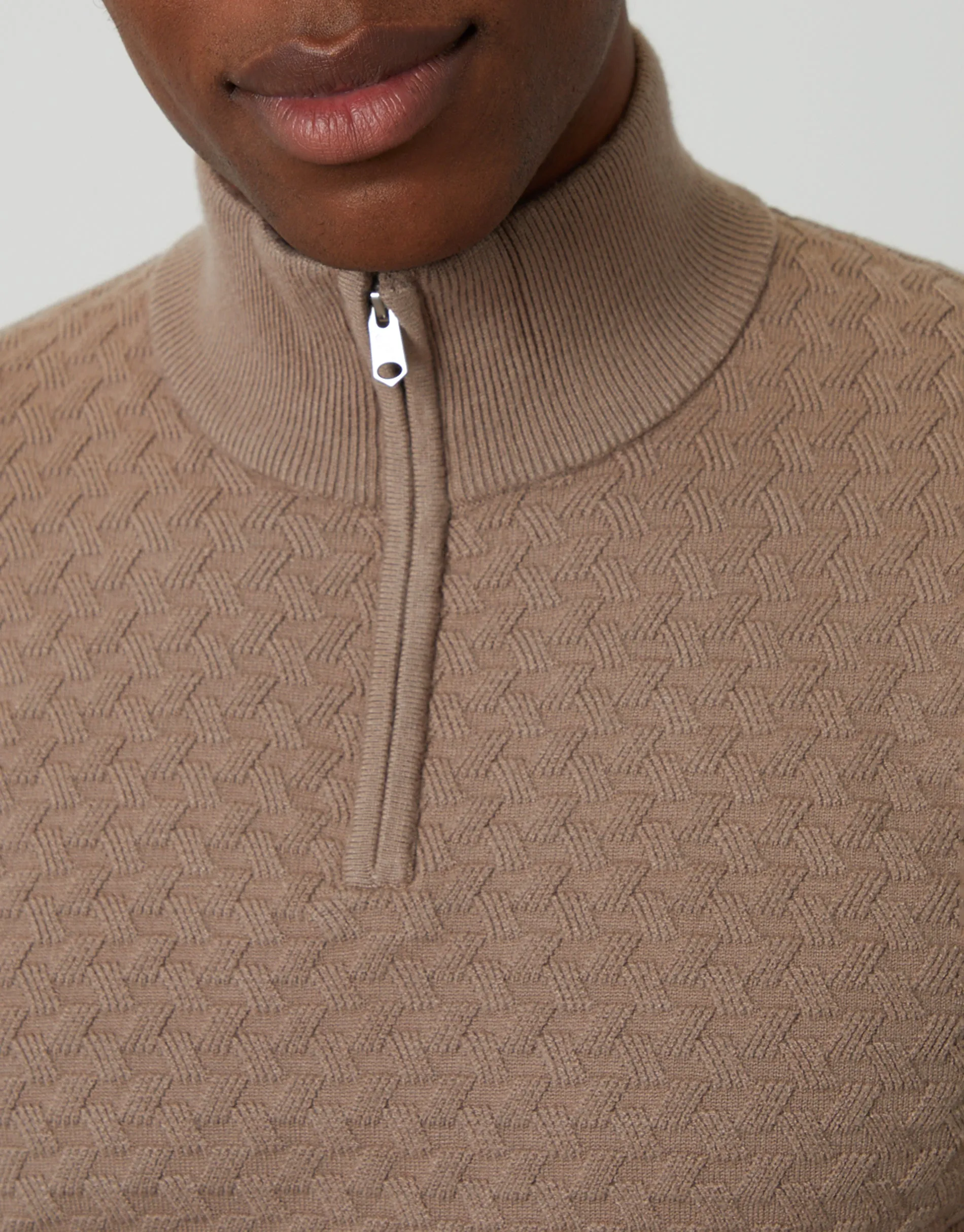 Beige Textured Cable Knit Quarter Zip Jumper sold by Threadbare product image thumbnail 4