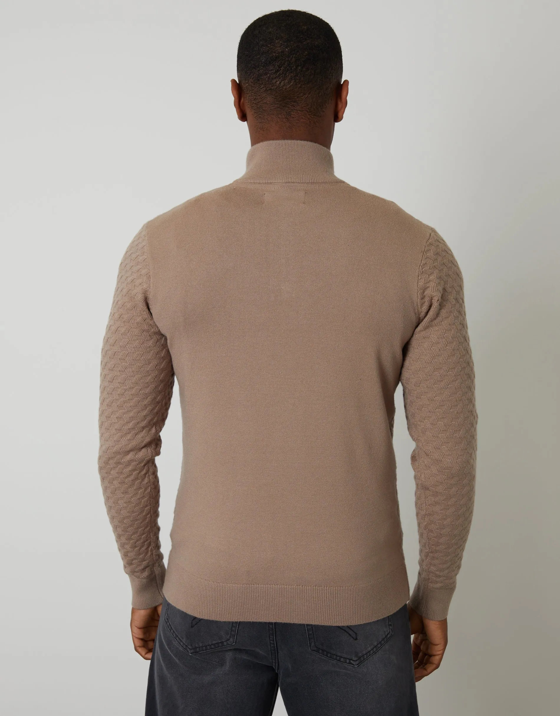 Beige Textured Cable Knit Quarter Zip Jumper sold by Threadbare product image thumbnail 2
