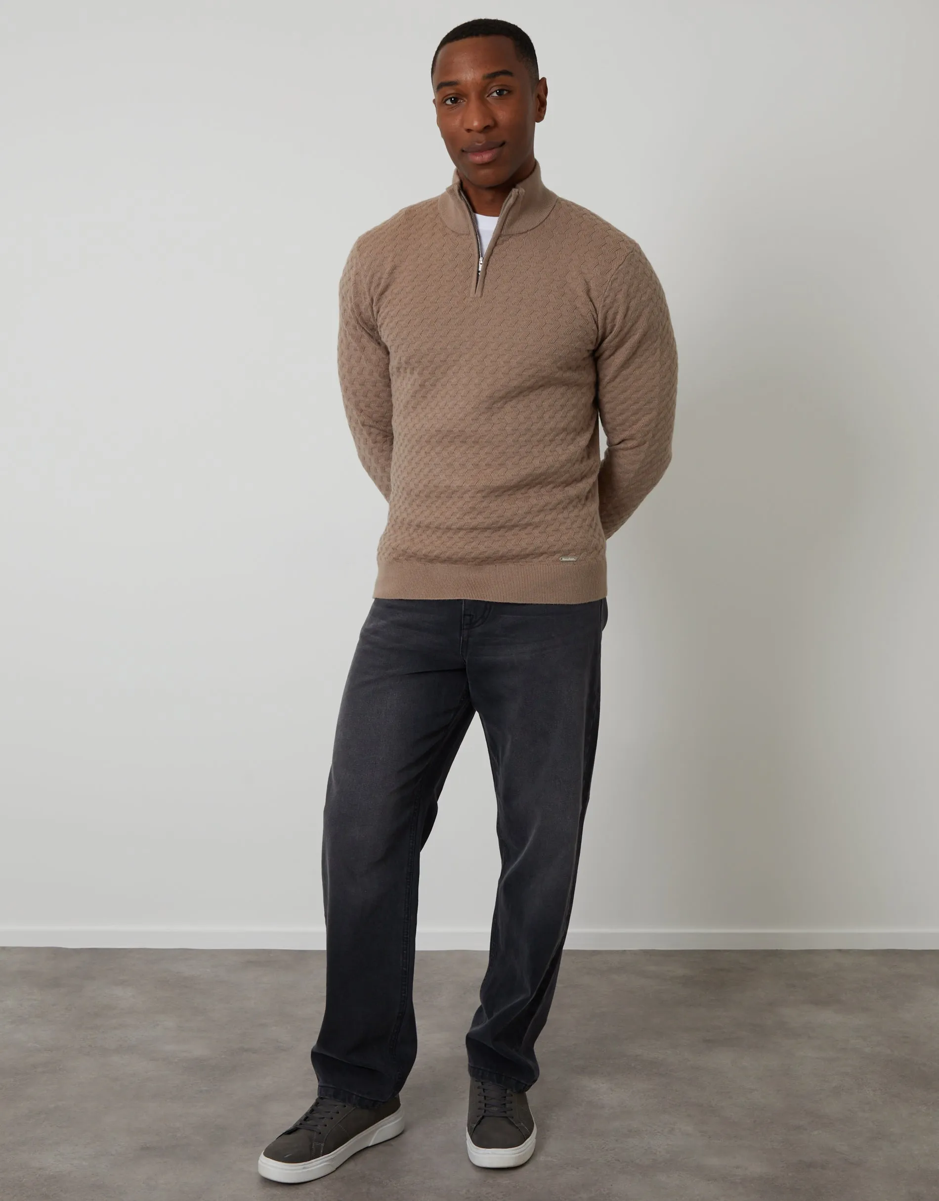 Beige Textured Cable Knit Quarter Zip Jumper sold by Threadbare product image thumbnail 3