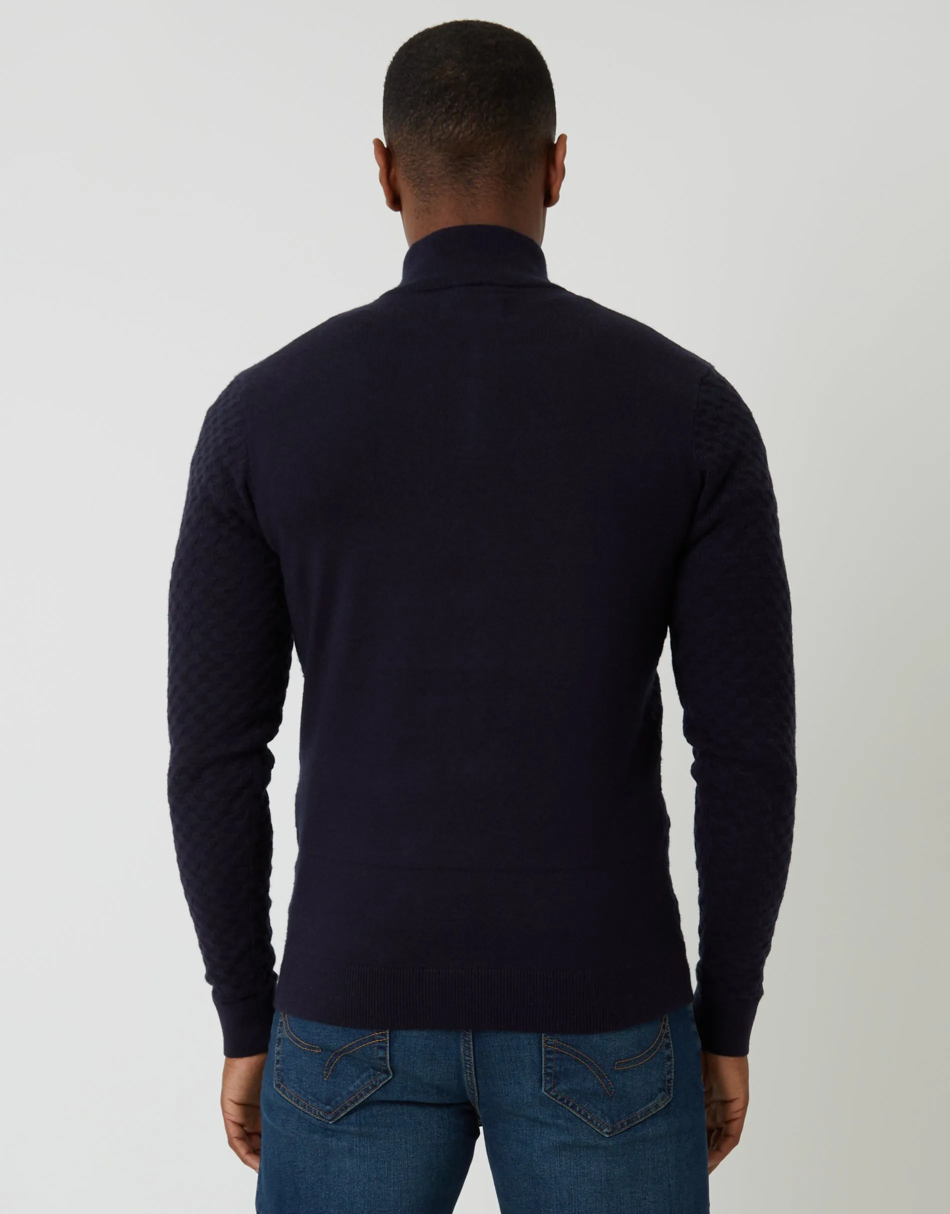 Navy Textured Cable Knit Quarter Zip Jumper sold by Threadbare product image thumbnail 2