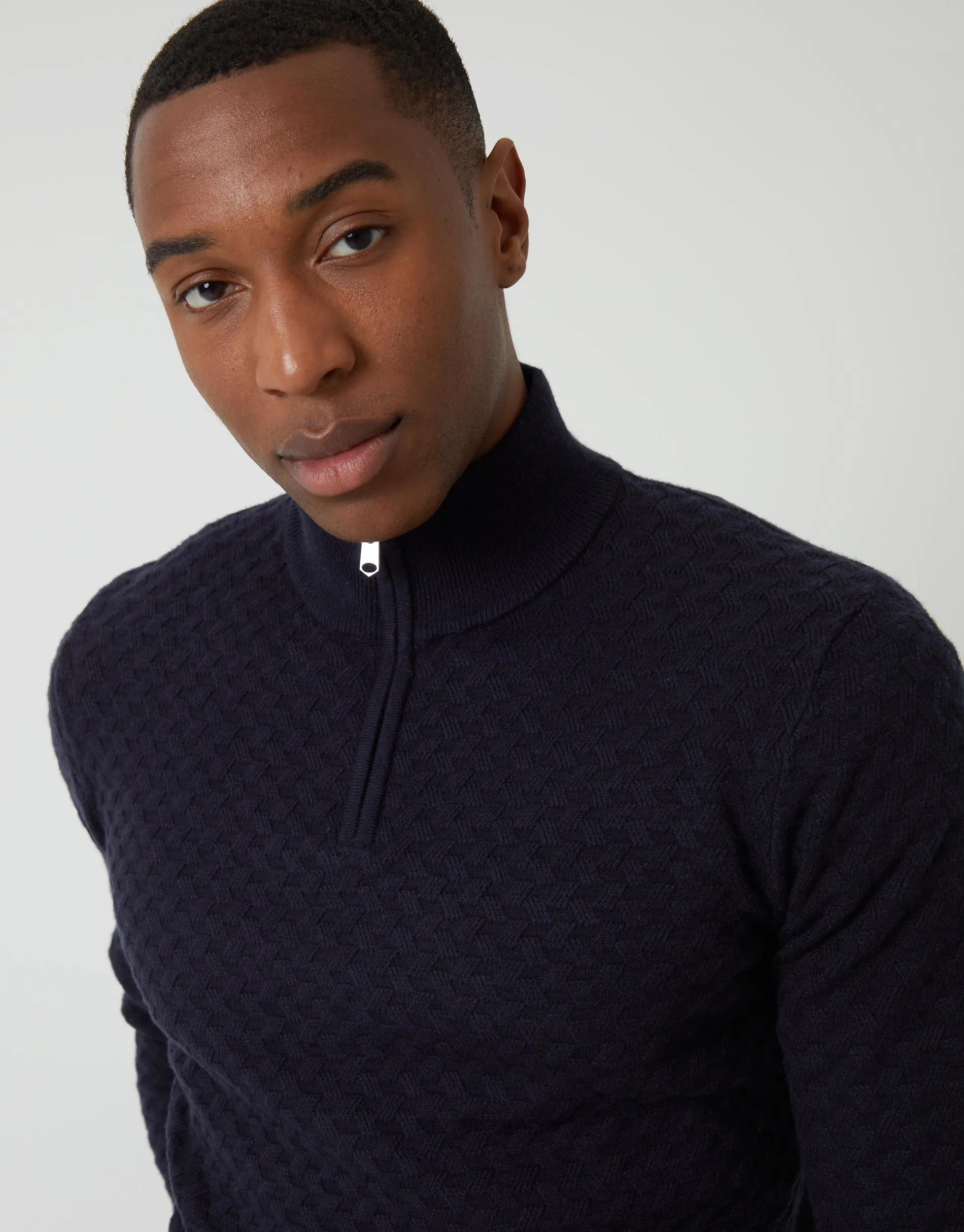 Navy Textured Cable Knit Quarter Zip Jumper sold by Threadbare product image thumbnail 4