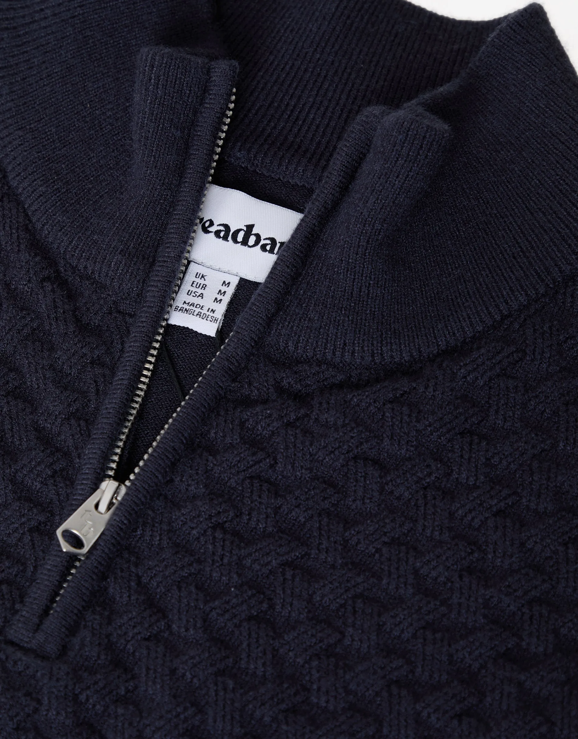 Navy Textured Cable Knit Quarter Zip Jumper sold by Threadbare product image thumbnail 5