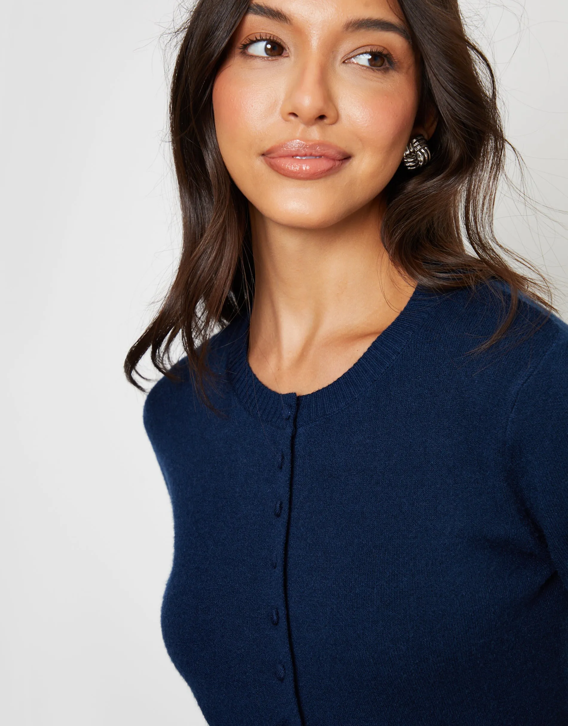 Navy Crew Neck Compact Knitted Cardigan sold by Threadbare product image thumbnail 2