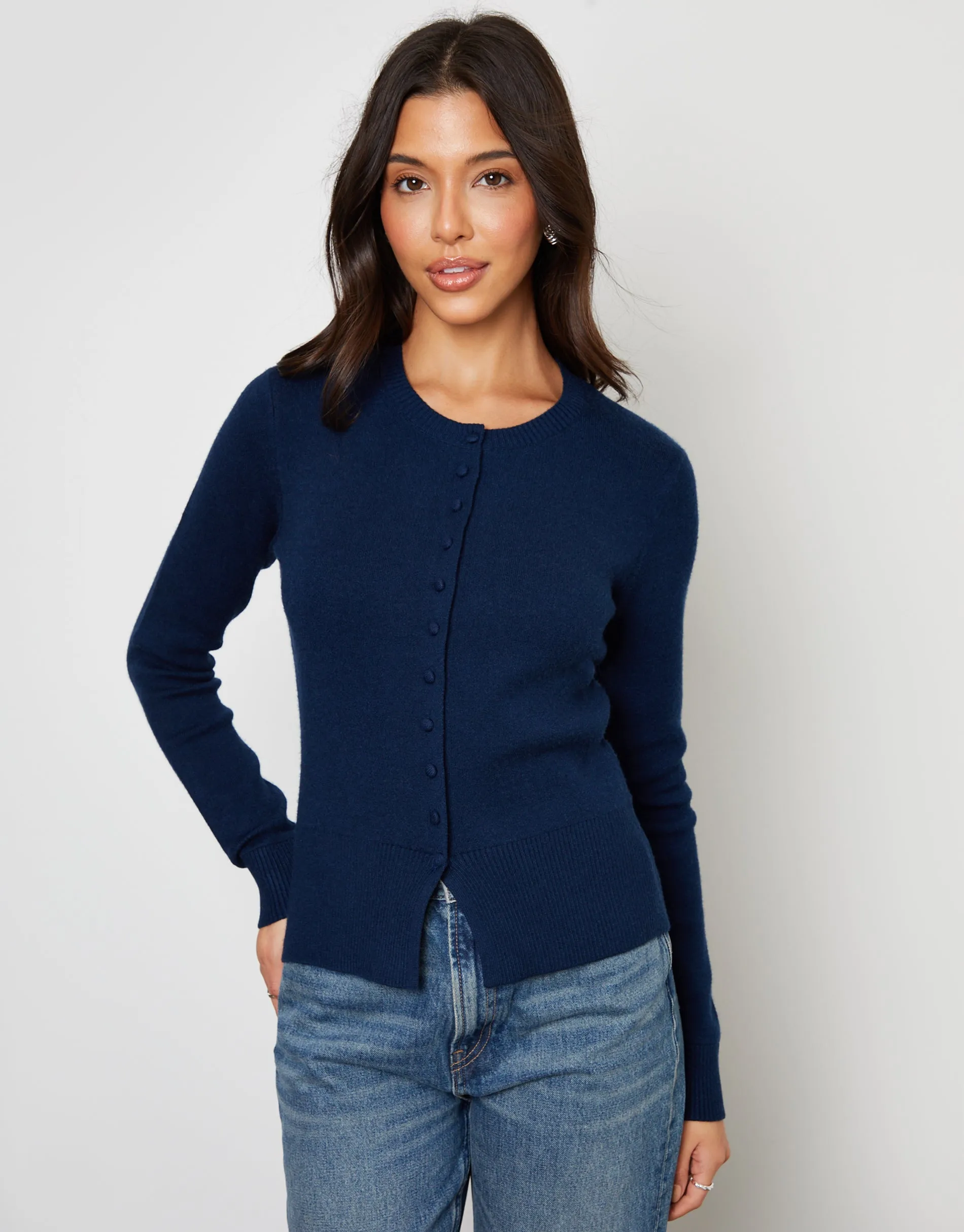 Navy Crew Neck Compact Knitted Cardigan sold by Threadbare product image thumbnail 3