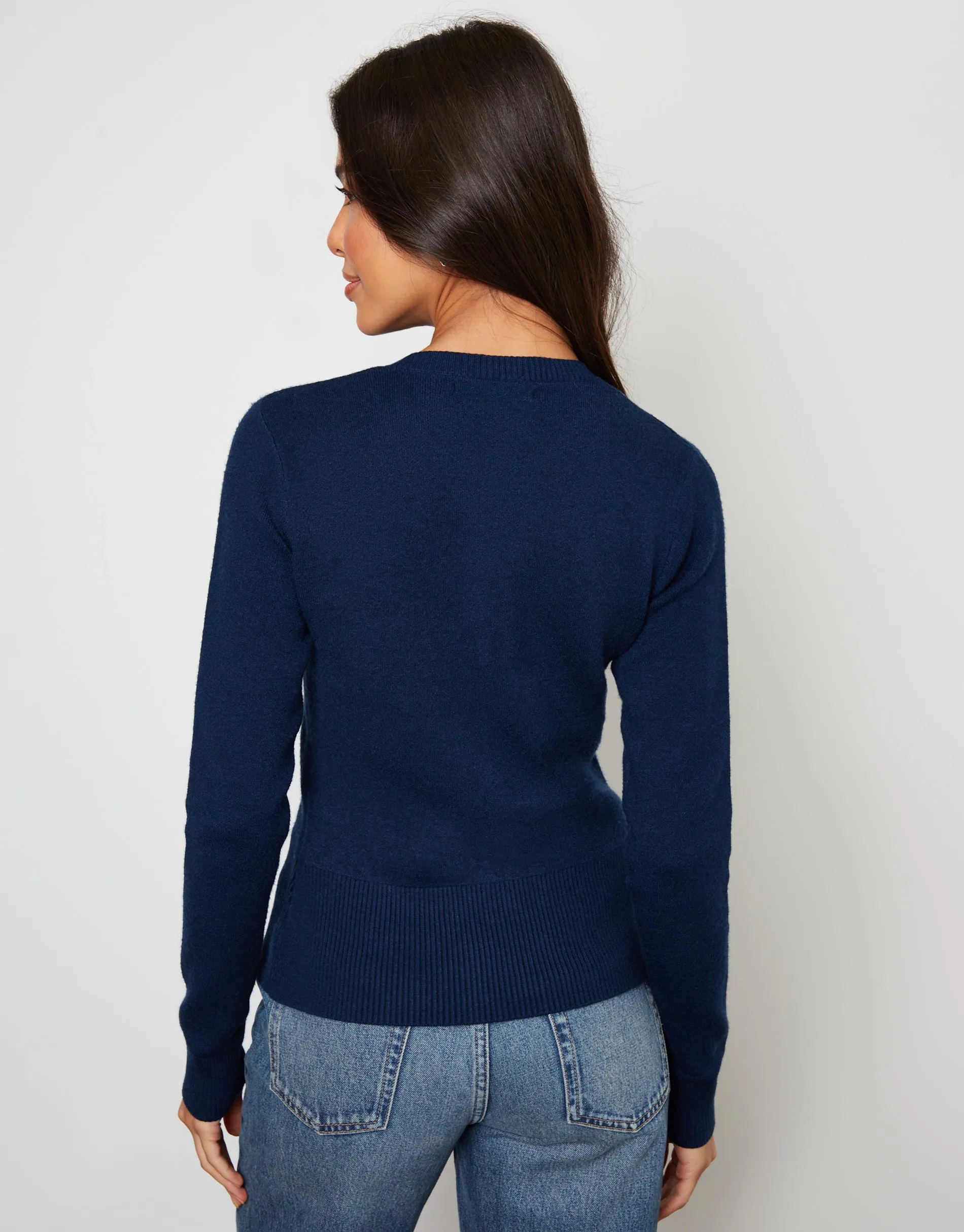 Navy Crew Neck Compact Knitted Cardigan sold by Threadbare product image thumbnail 4