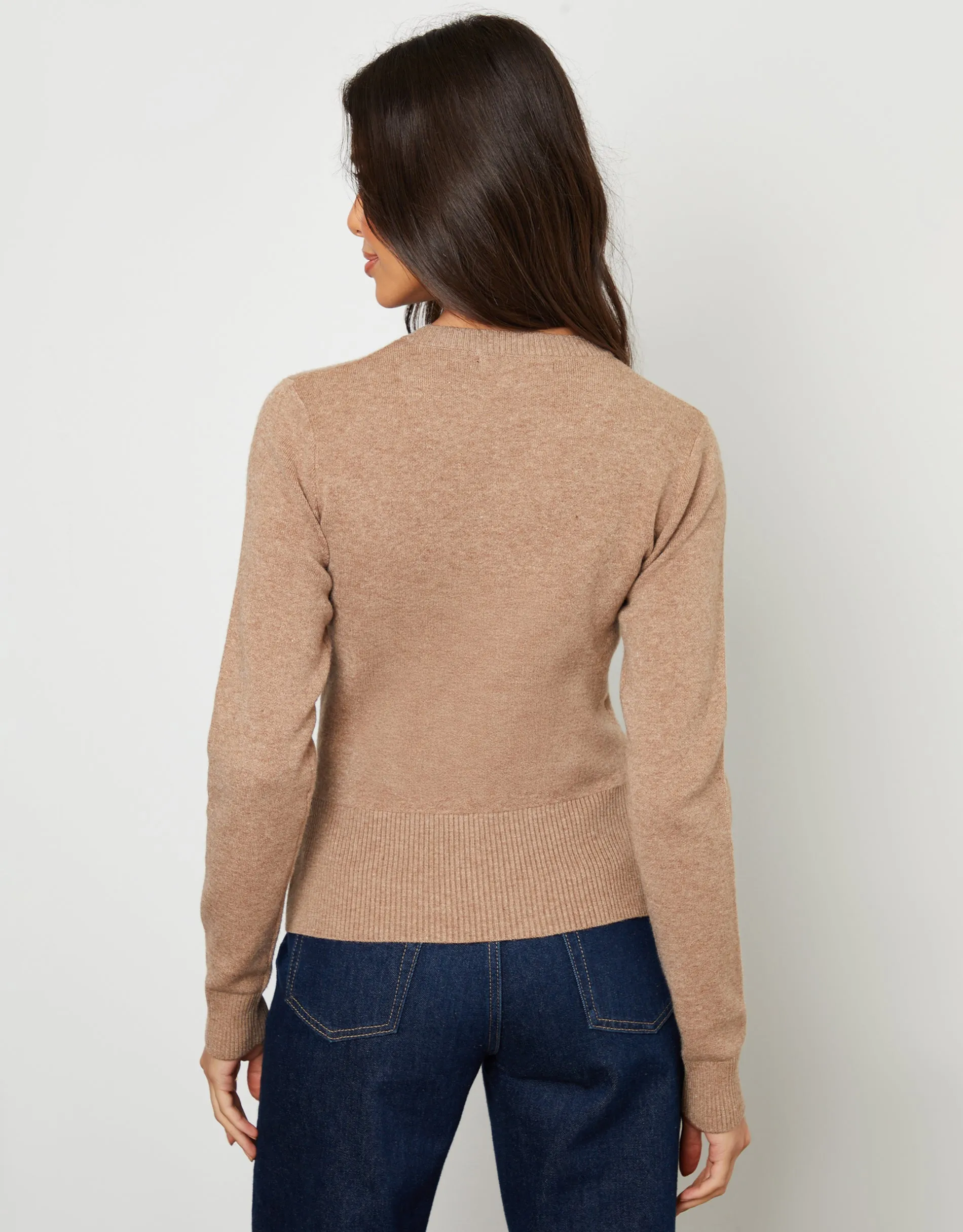 Beige Crew Neck Compact Knitted Cardigan sold by Threadbare product image thumbnail 5