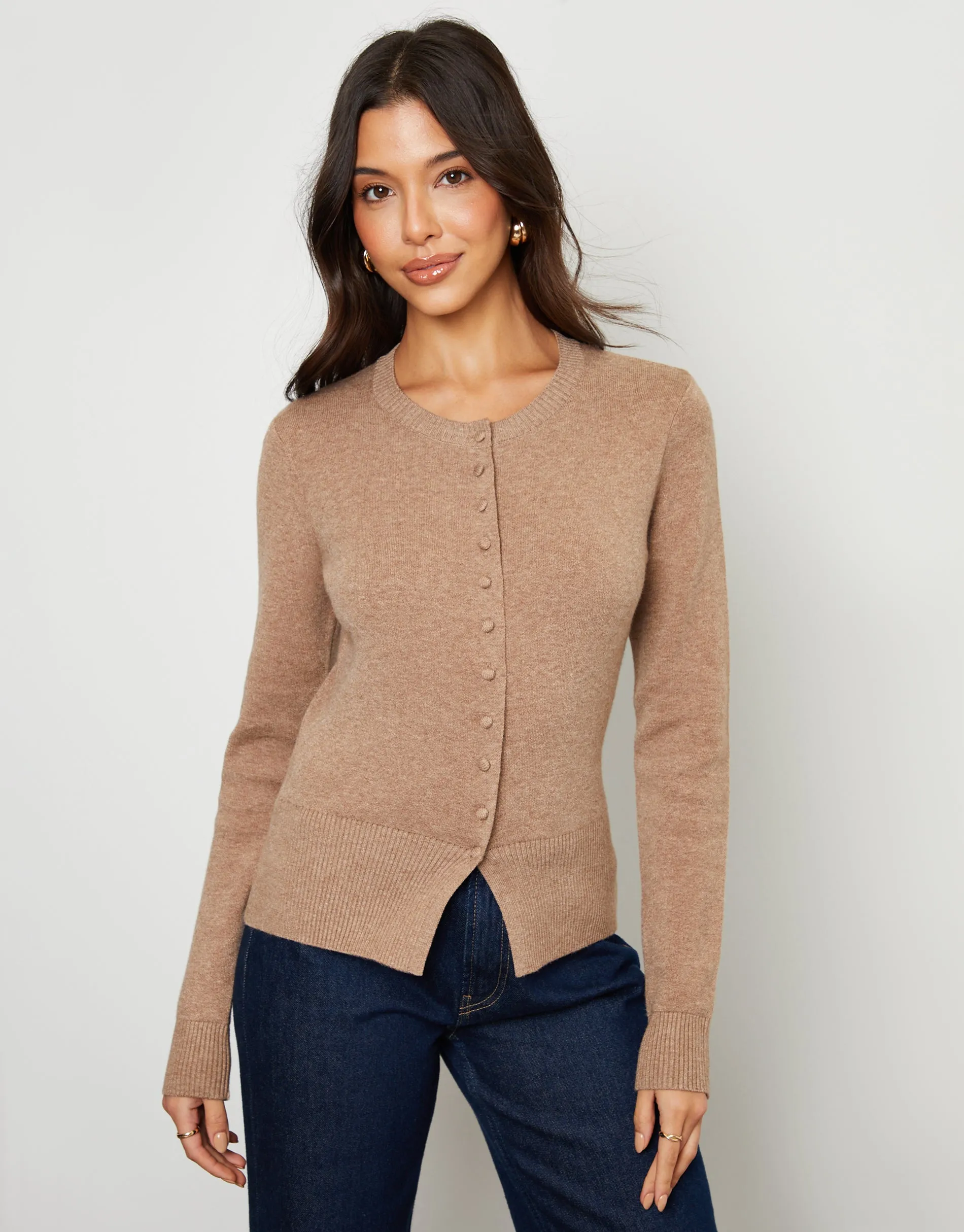 Beige Crew Neck Compact Knitted Cardigan sold by Threadbare product image thumbnail 4