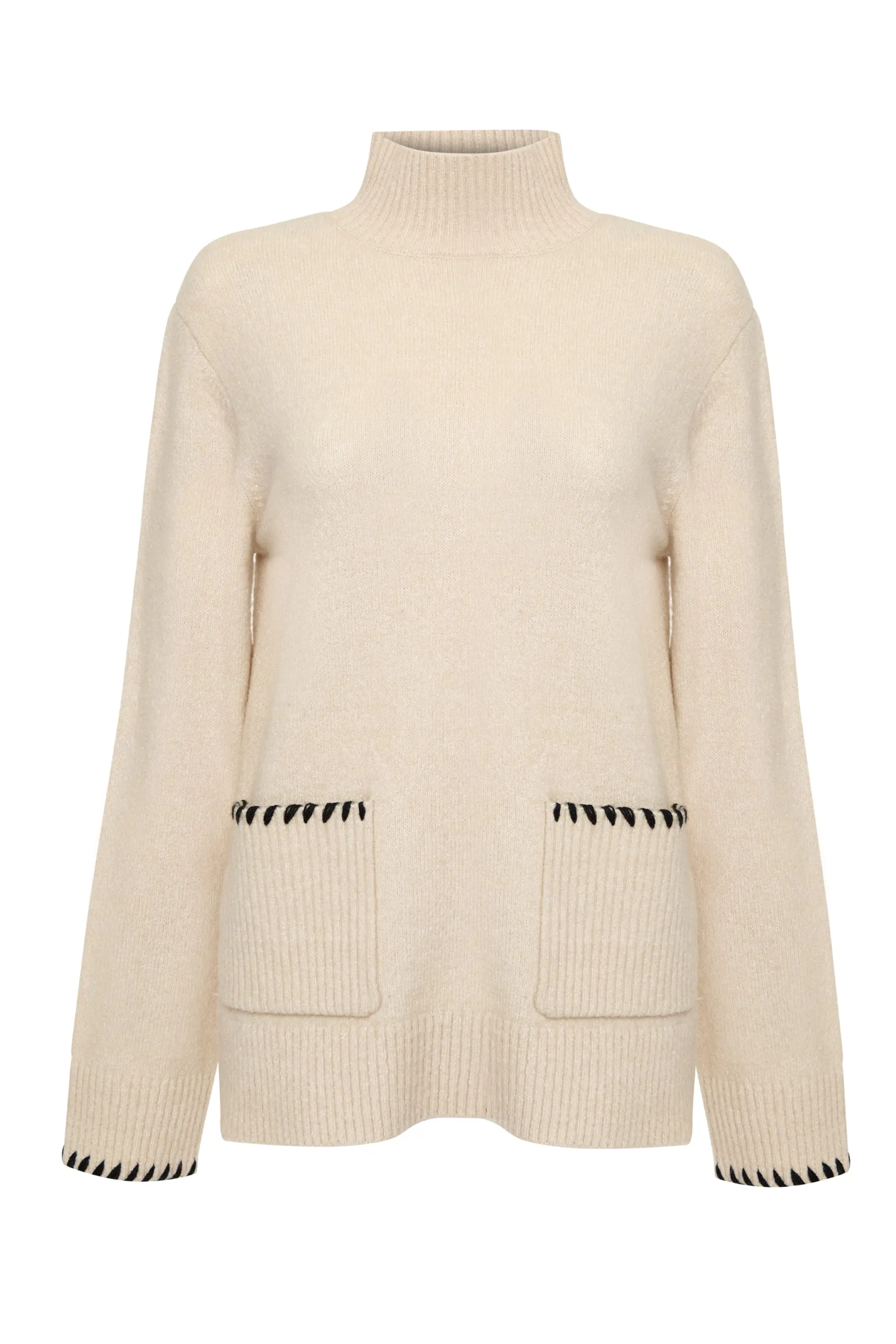 Ecru High Neck Contrast Stitch Knitted Jumper sold by Threadbare product image thumbnail 5