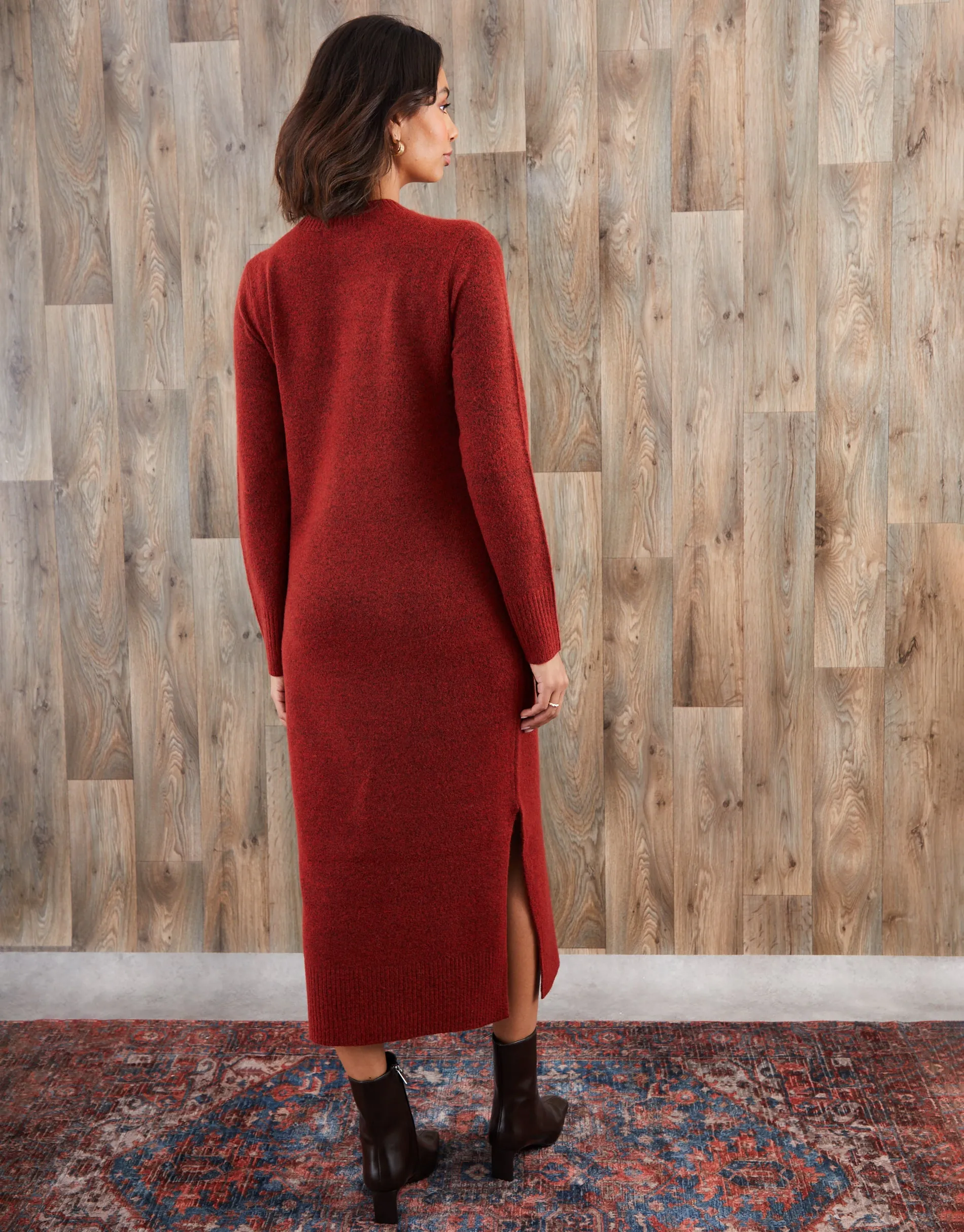 Rust Orange Knitted Side Button Detail Maxi Dress sold by Threadbare product image thumbnail 3