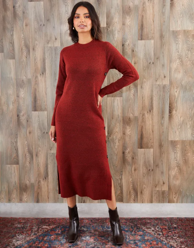 Rust Orange Knitted Side Button Detail Maxi Dress sold by Threadbare